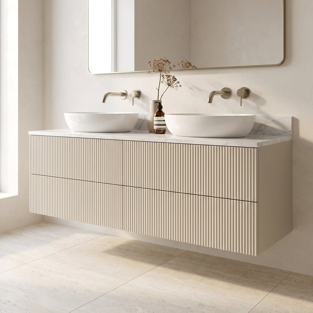 The Reeded | Painted Double Vanity 1400mm Elephants Breath - Mockridge Design
