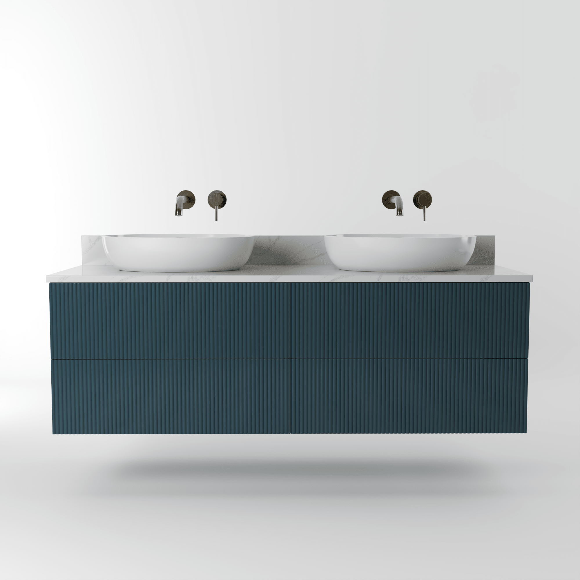 The Reeded | Painted Double Vanity 1400mm Stiffkey Blue - Mockridge Design