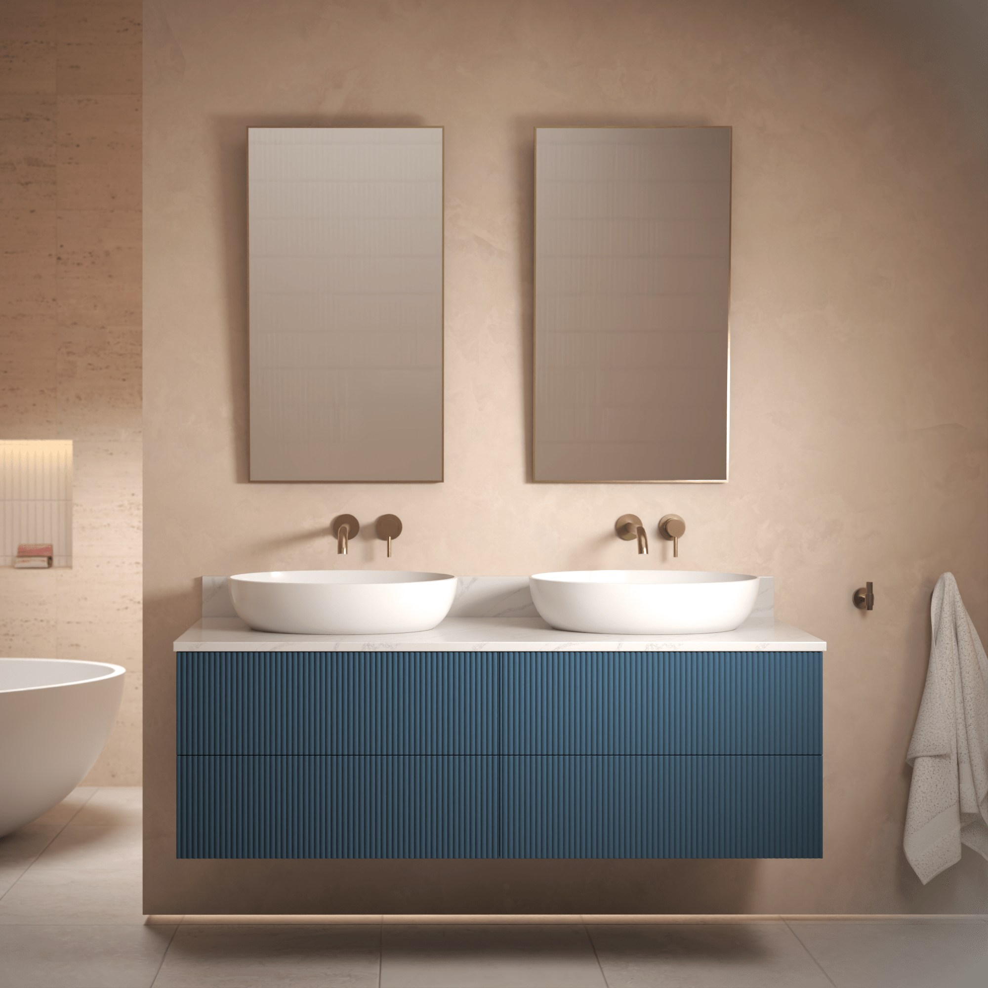 The Reeded | Painted Double Vanity 1400mm Stiffkey Blue - Mockridge Design