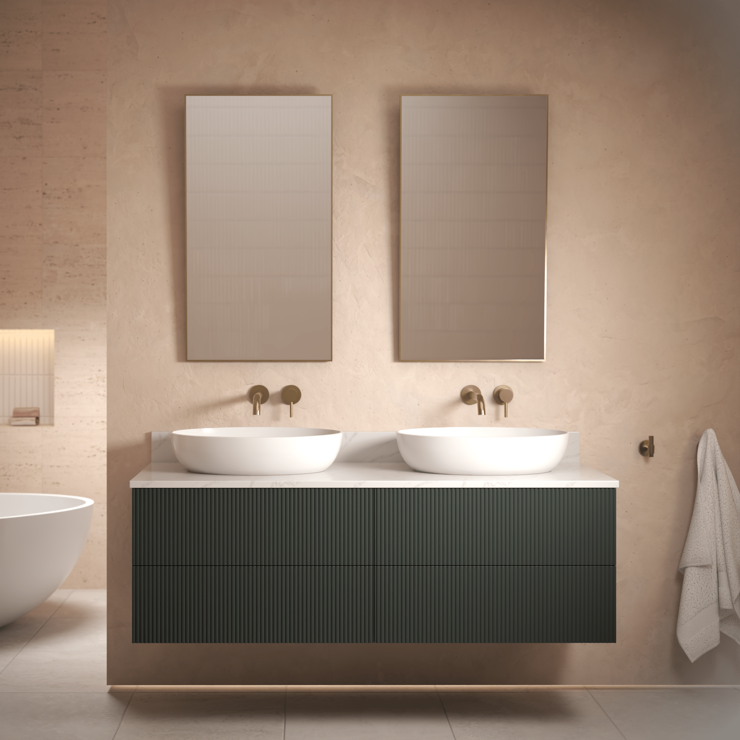 The Reeded | Painted Double Vanity 1400mm Studio Green - Mockridge Design