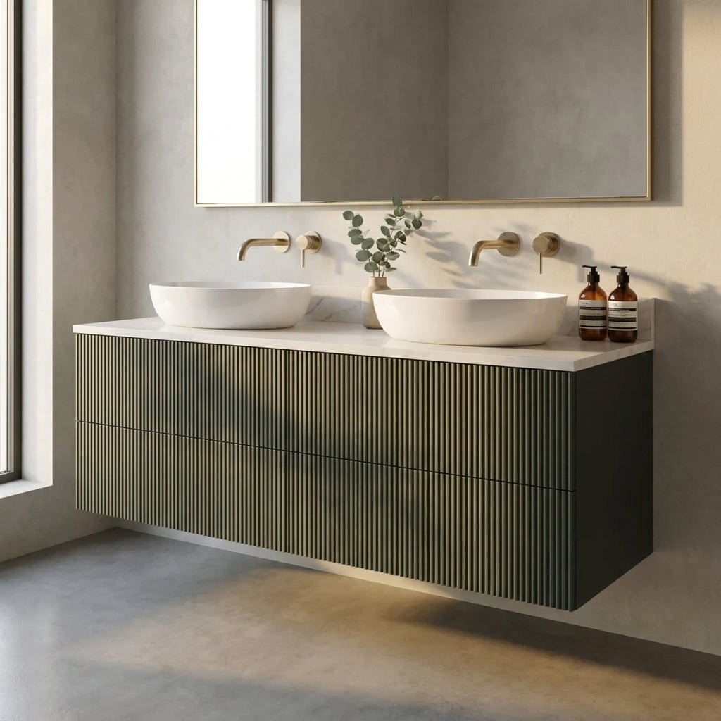 The Reeded | Painted Double Vanity 1400mm Studio Green - Mockridge Design