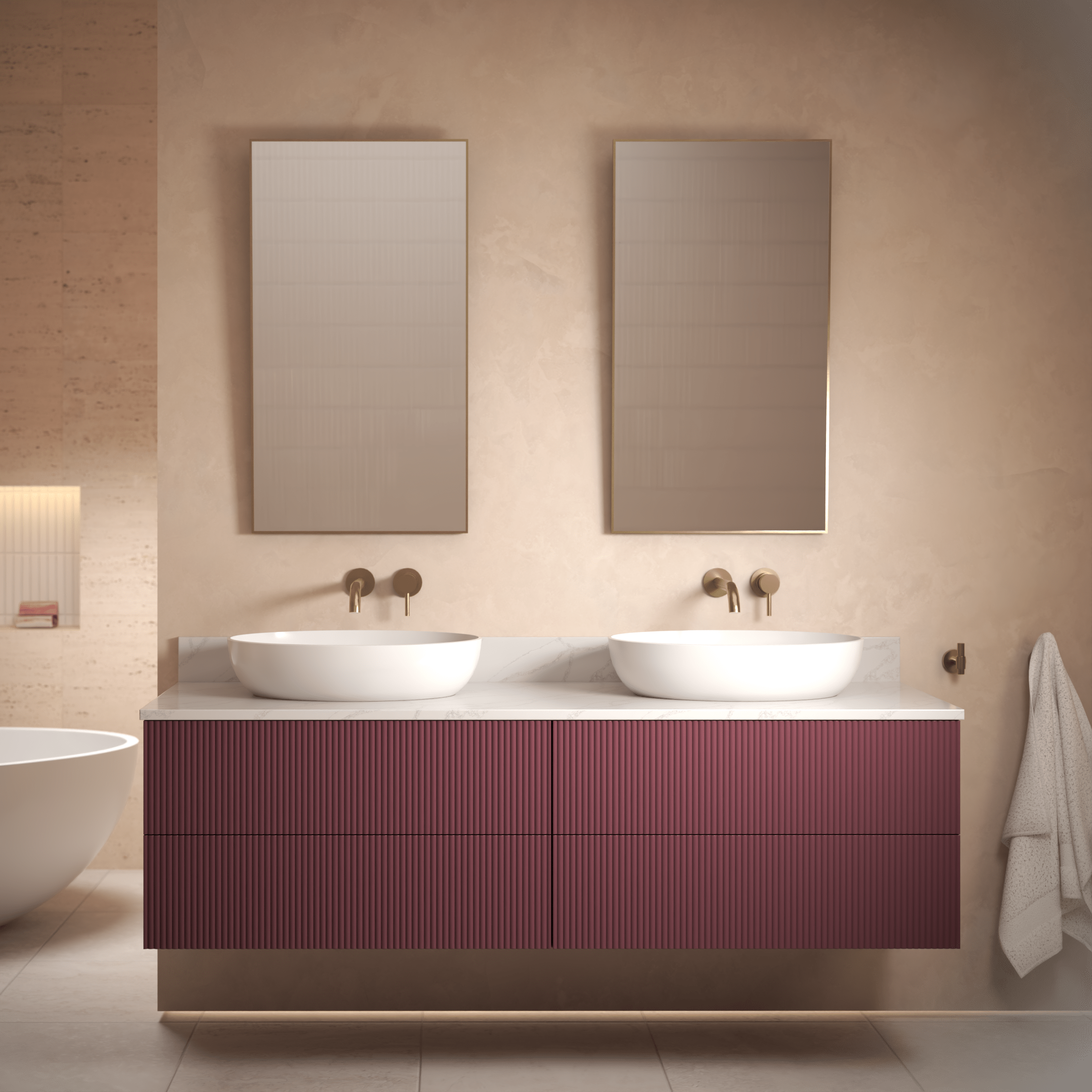 The Reeded | Painted Double Vanity 1600mm Brinjal - Mockridge Design