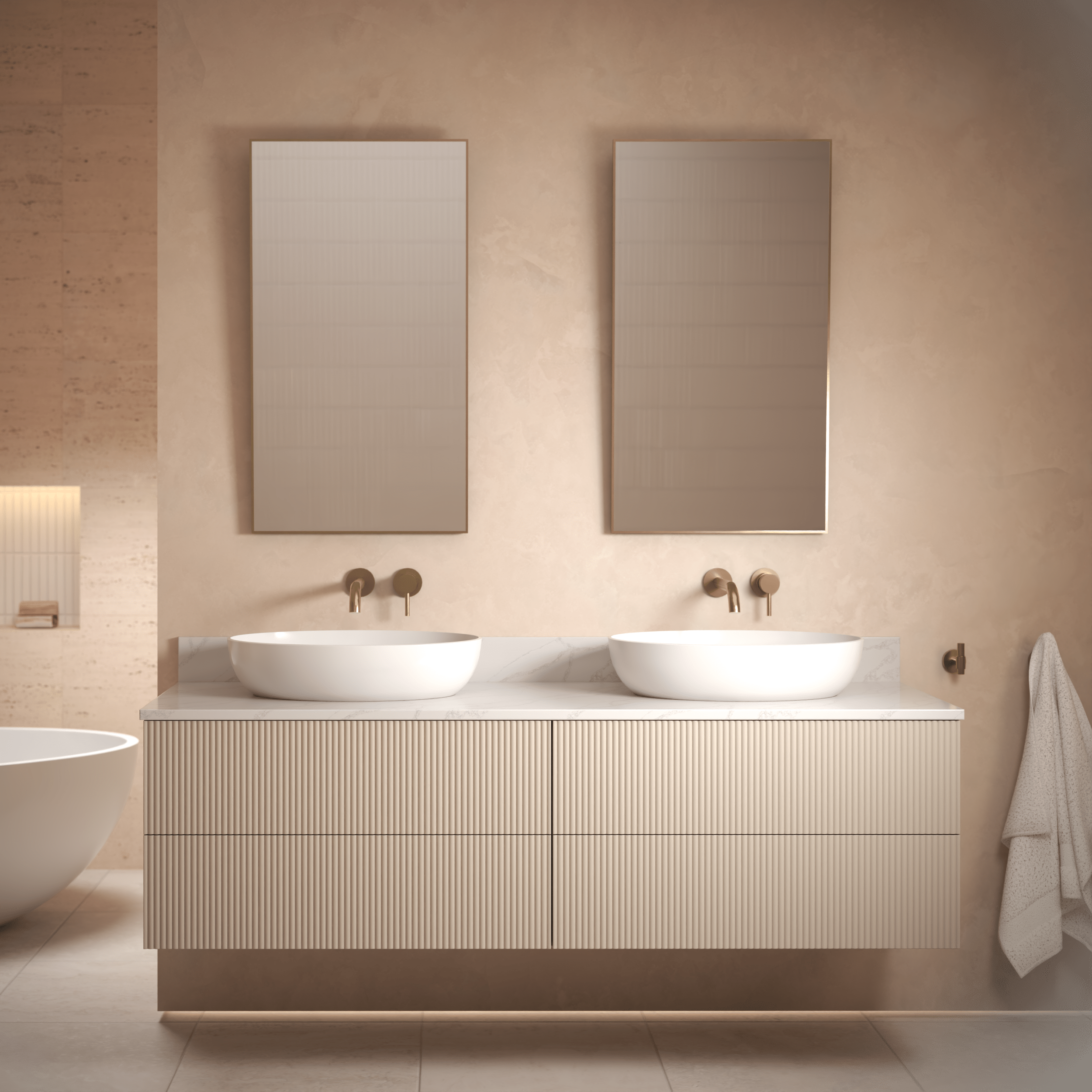 The Reeded | Painted Double Vanity 1600mm Elephants Breath - Mockridge Design