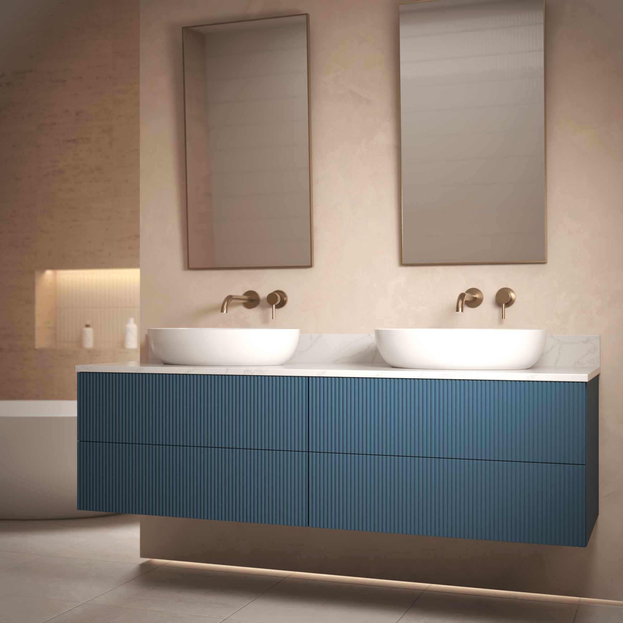 The Reeded | Painted Double Vanity 1600mm Stiffkey Blue - Mockridge Design