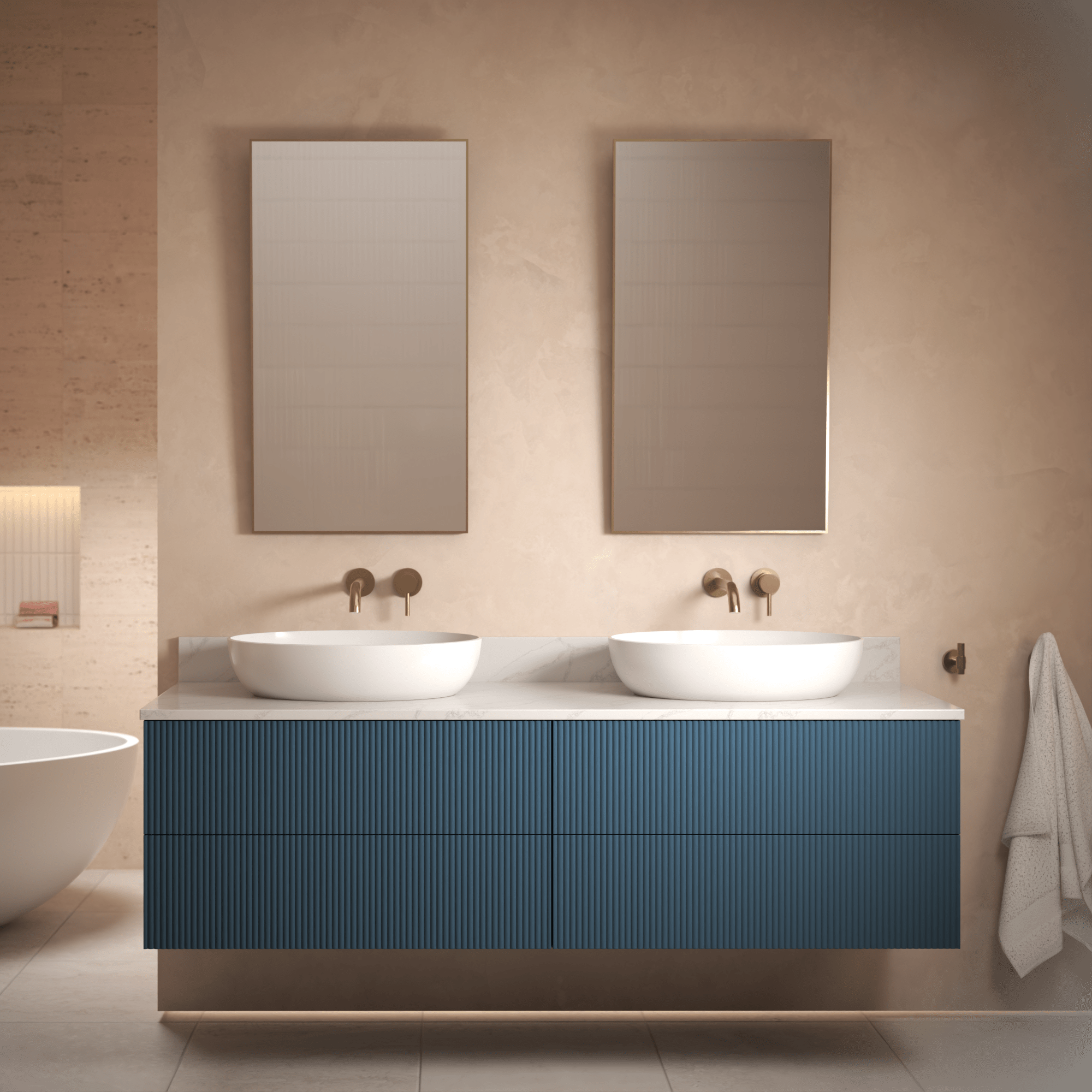 The Reeded | Painted Double Vanity 1600mm Stiffkey Blue - Mockridge Design