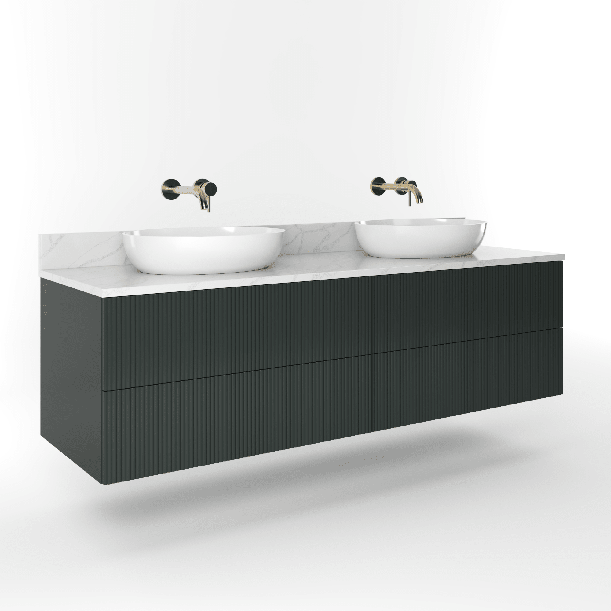The Reeded | Painted Double Vanity 1600mm Studio Green - Mockridge Design