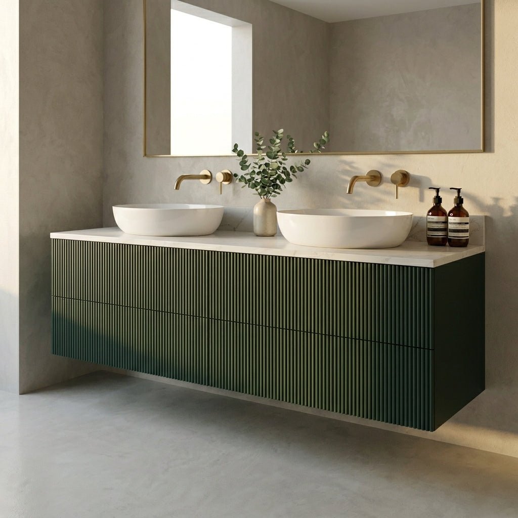 The Reeded | Painted Double Vanity 1600mm Studio Green - Mockridge Design