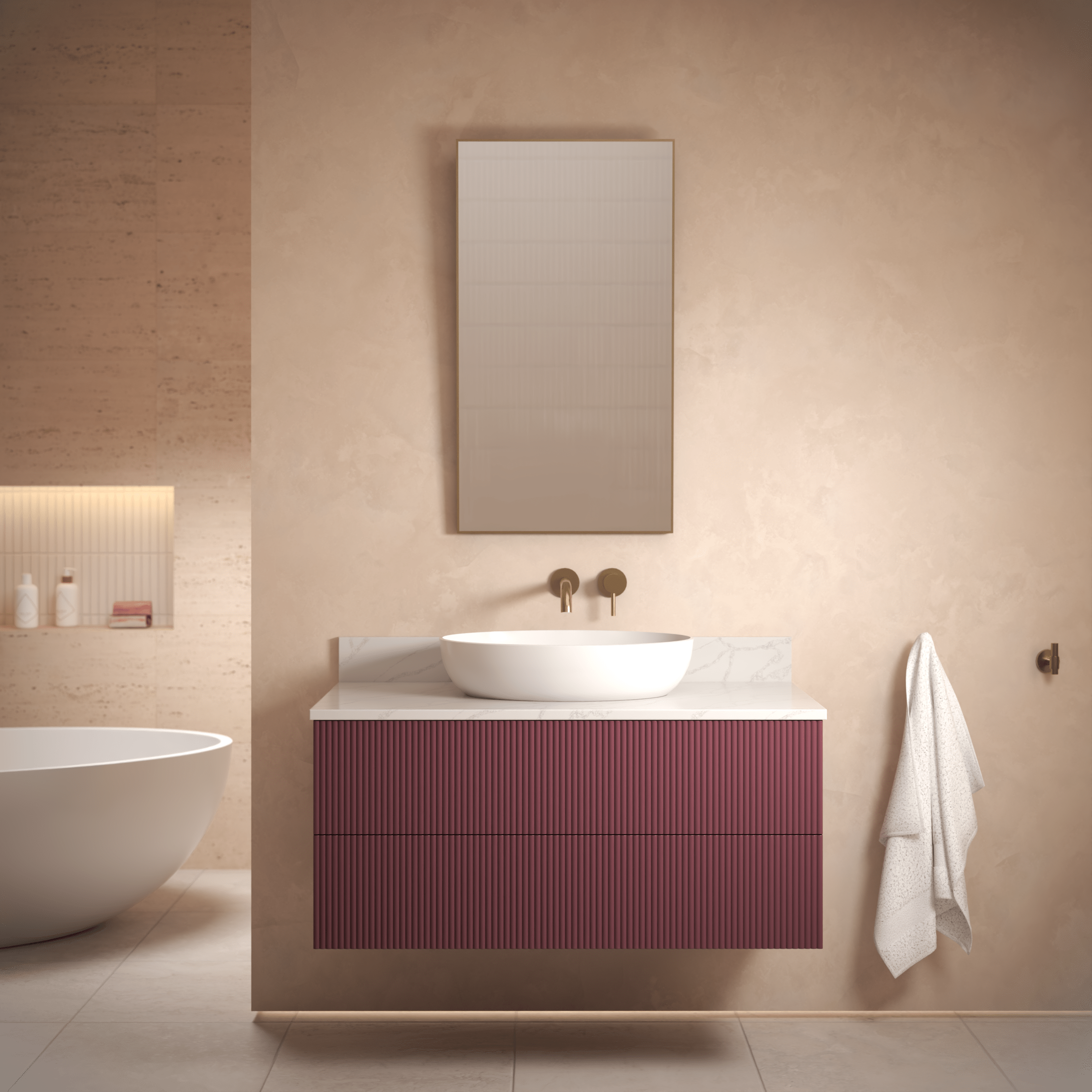 The Reeded | Painted Vanity 1000mm Brinjal - Mockridge Design