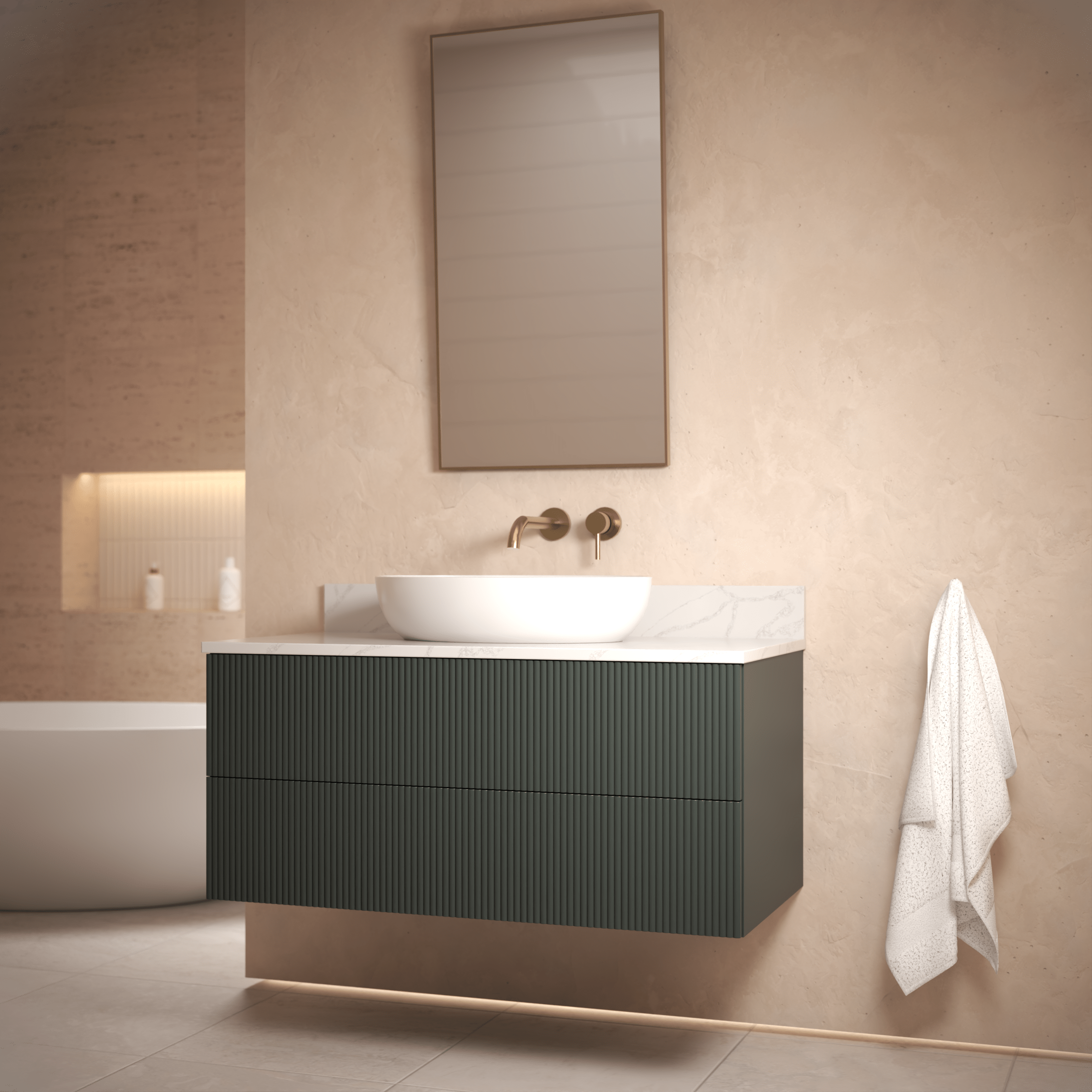 The Reeded | Painted Vanity 1000mm Studio Green - Mockridge Design