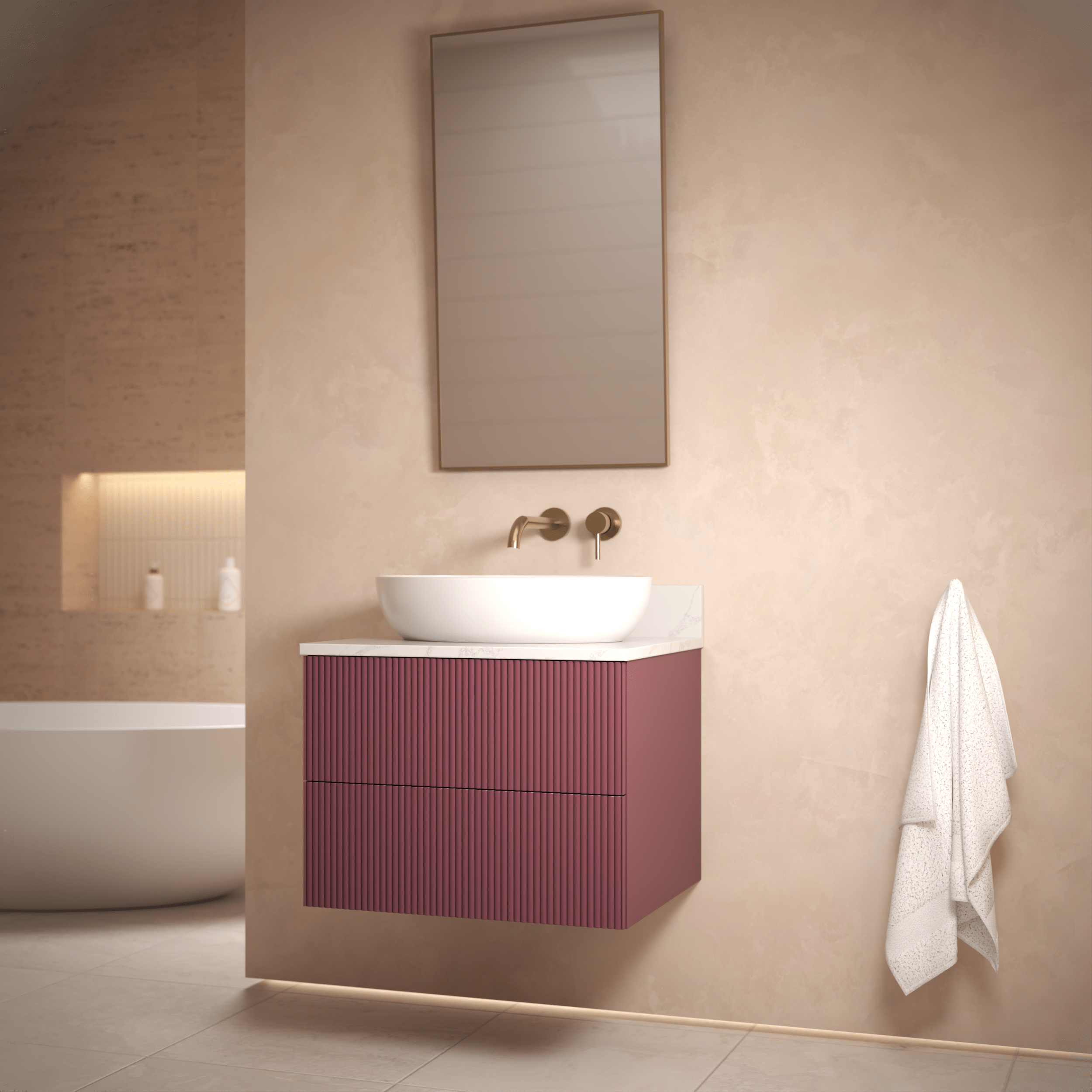 The Reeded | Painted Vanity 600mm Brinjal - Mockridge Design