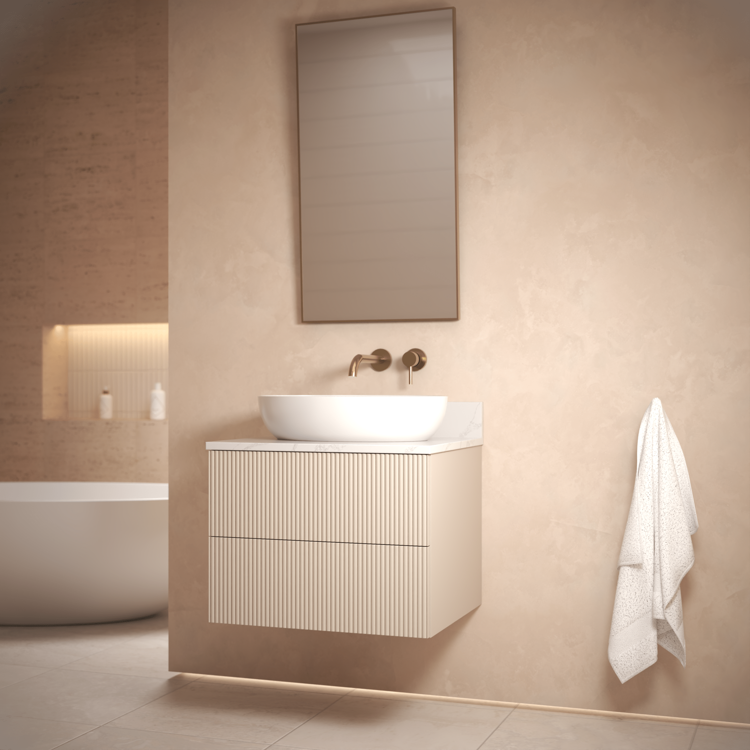 The Reeded | Painted Vanity 600mm Elephants Breath - Mockridge Design