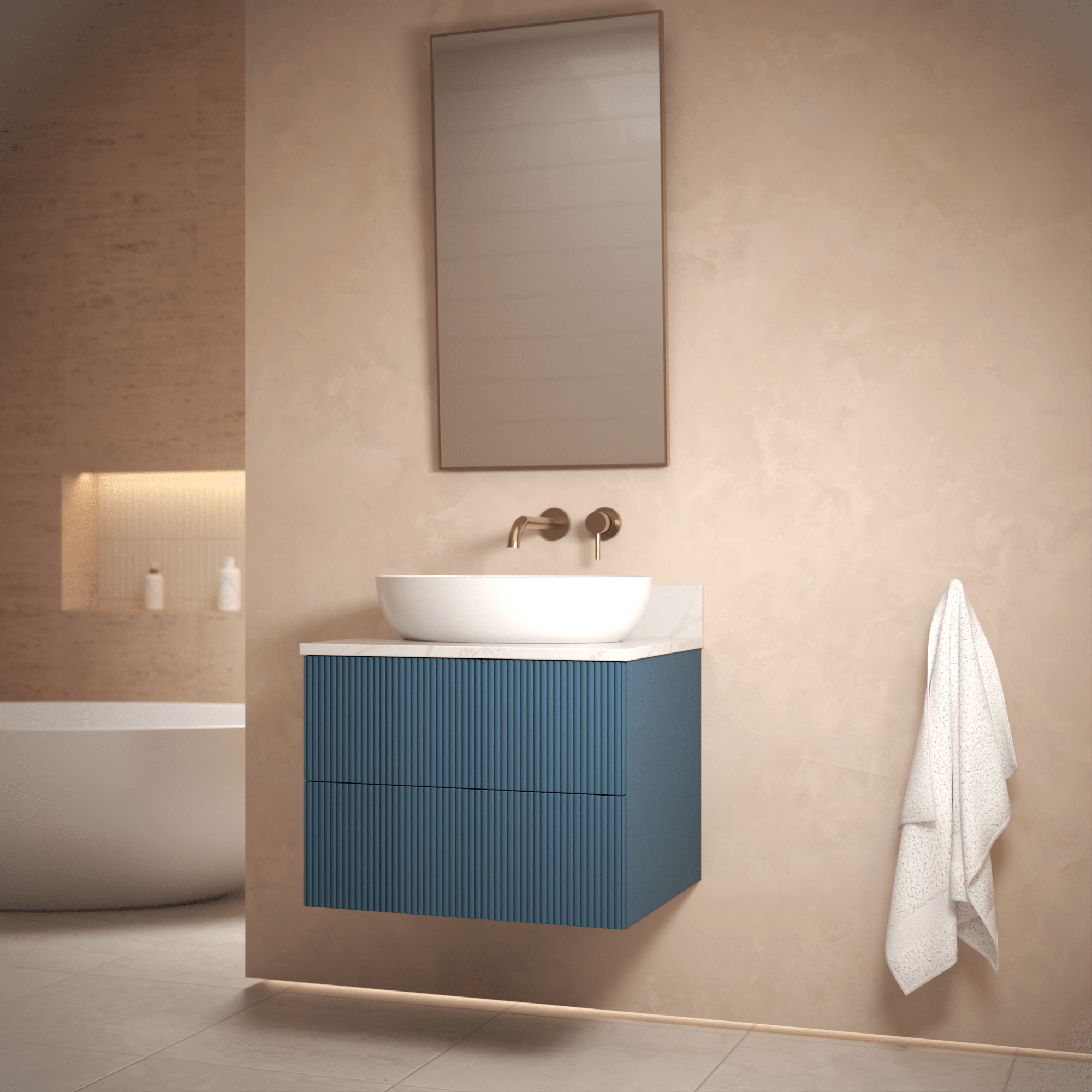The Reeded | Painted Vanity 600mm Stiffkey Blue - Mockridge Design
