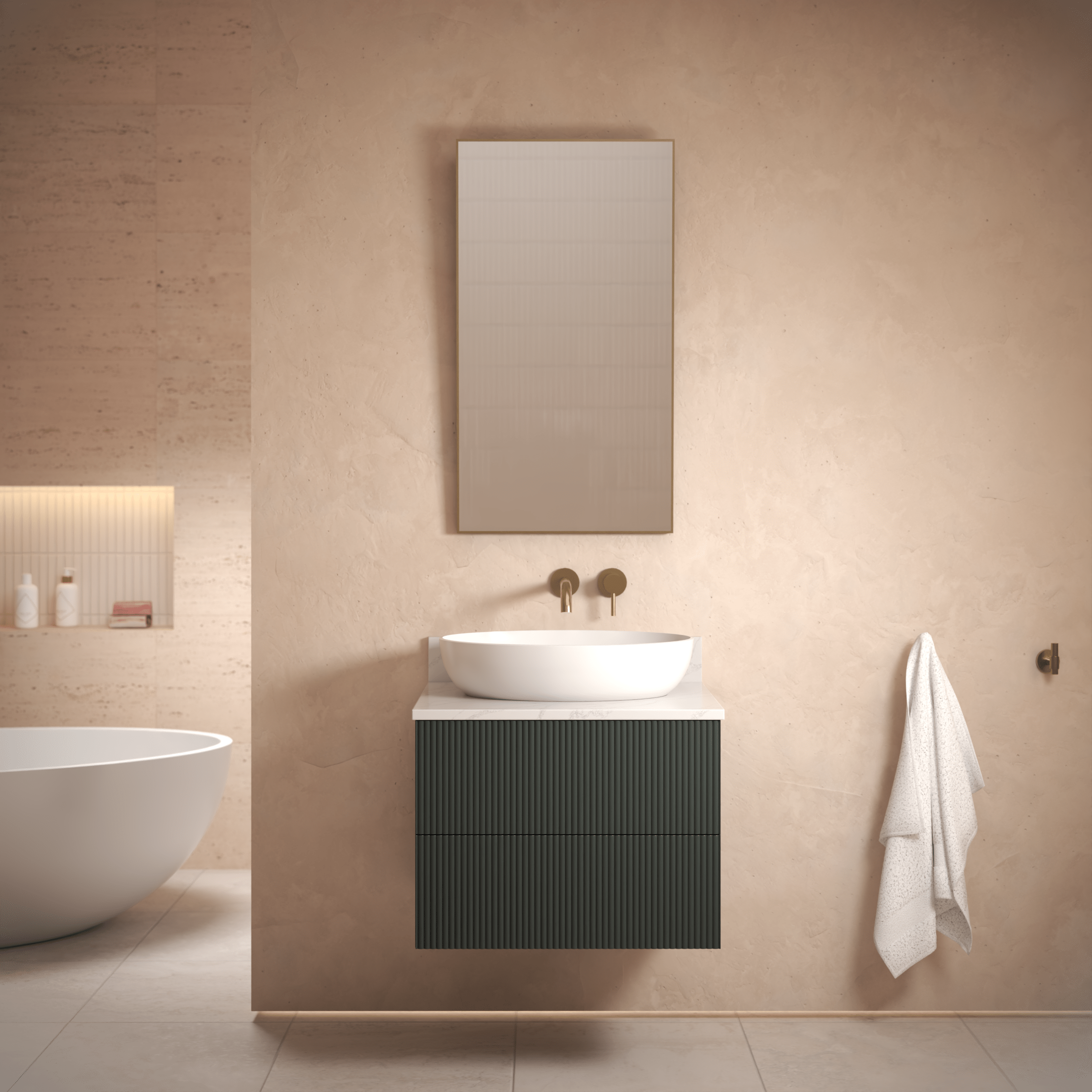The Reeded | Painted Vanity 600mm Studio Green - Mockridge Design