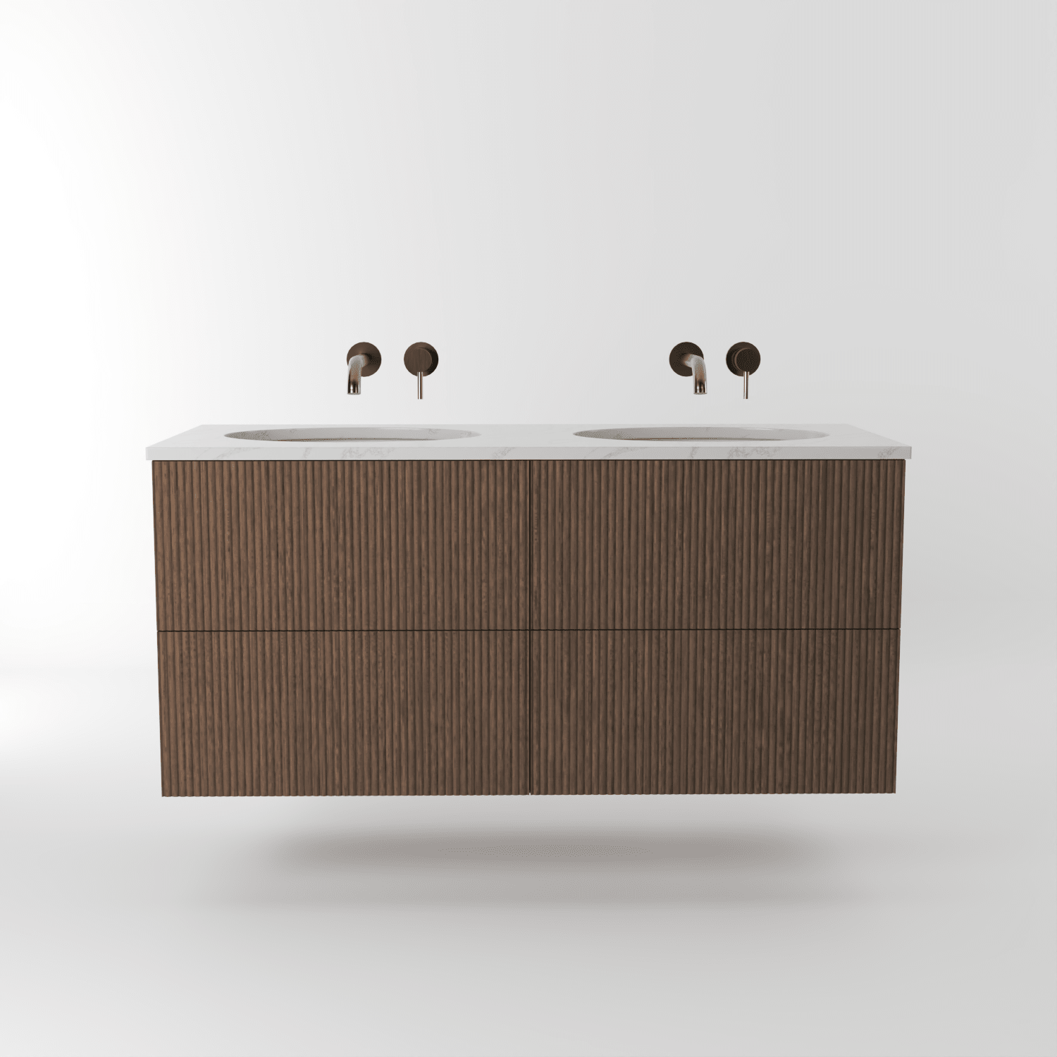 The Reeded | Undermounted | Oak Double Vanity 1200mm | Chocolate - Mockridge Design