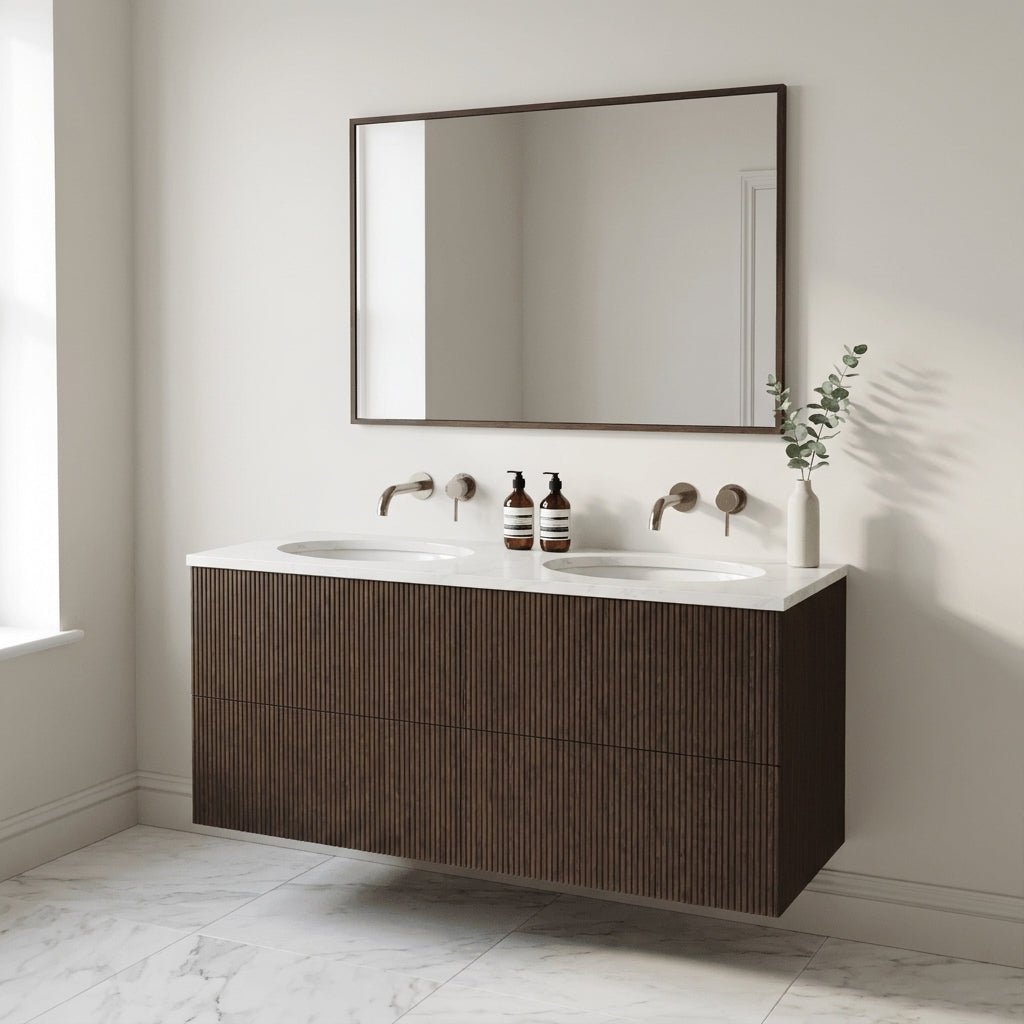 The Reeded | Undermounted | Oak Double Vanity 1200mm | Dark Roast - Mockridge Design