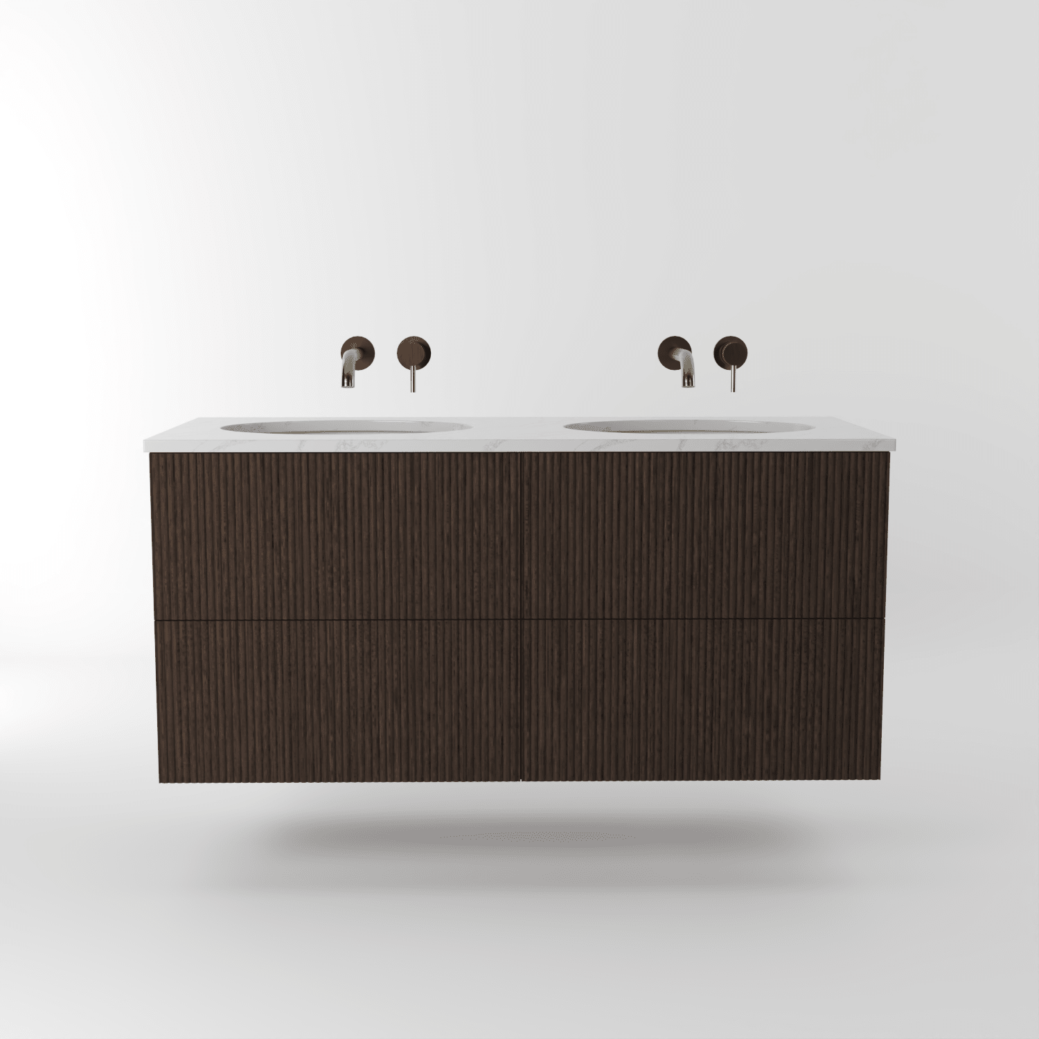 The Reeded | Undermounted | Oak Double Vanity 1200mm | Dark Roast - Mockridge Design