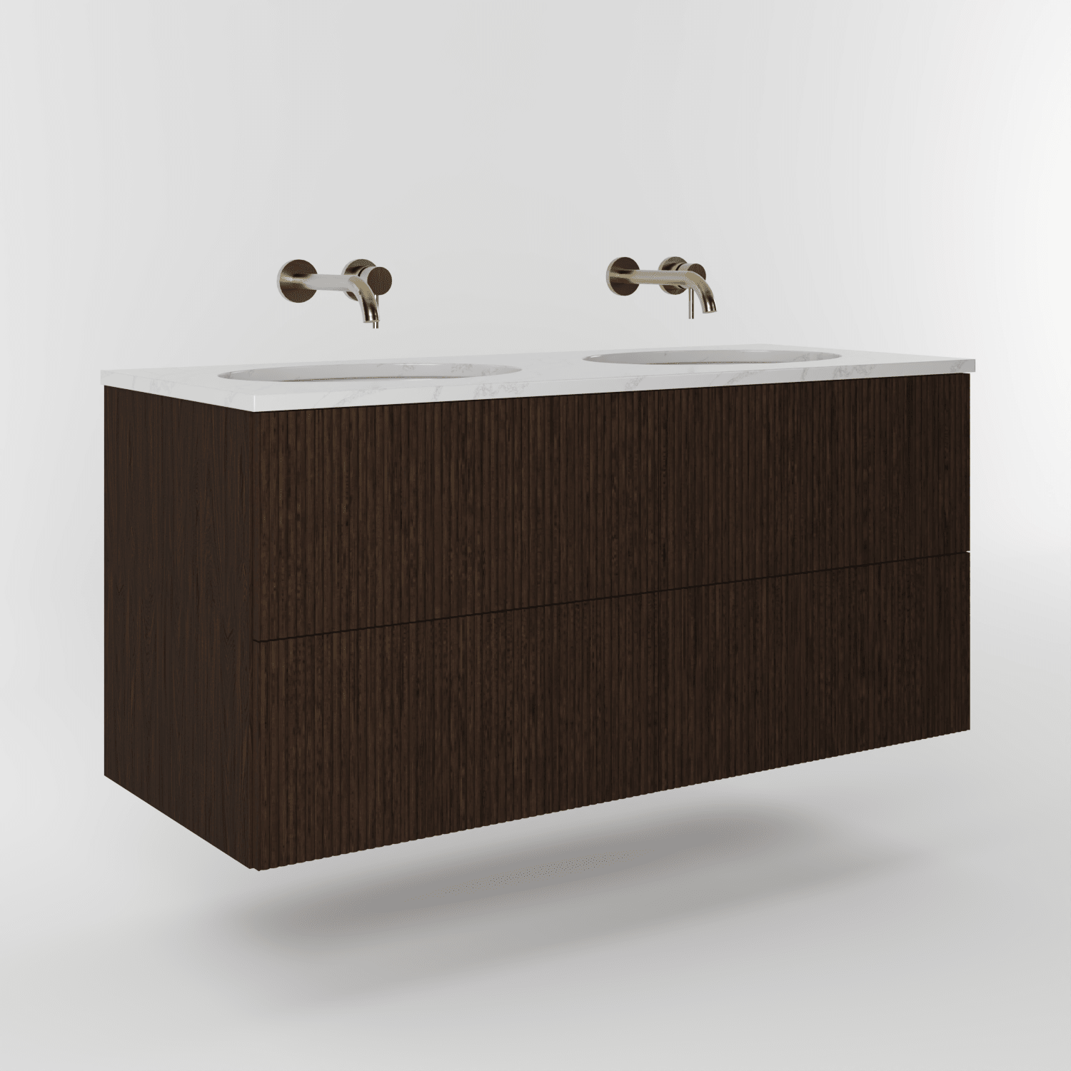 The Reeded | Undermounted | Oak Double Vanity 1200mm | Espresso - Mockridge Design