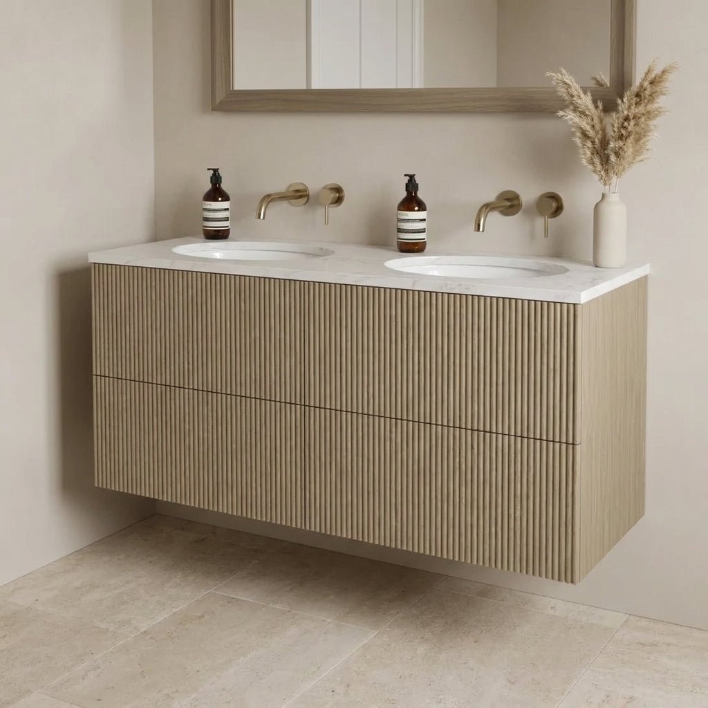 The Reeded | Undermounted | Oak Double Vanity 1200mm | Macchiato - Mockridge Design