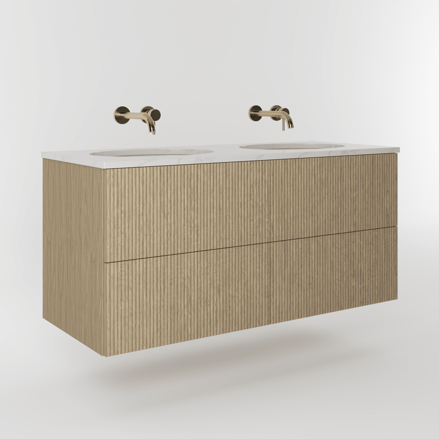 The Reeded | Undermounted | Oak Double Vanity 1200mm | Macchiato - Mockridge Design