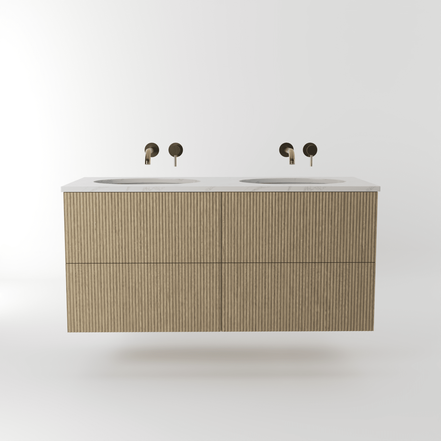 The Reeded | Undermounted | Oak Double Vanity 1200mm | Macchiato - Mockridge Design