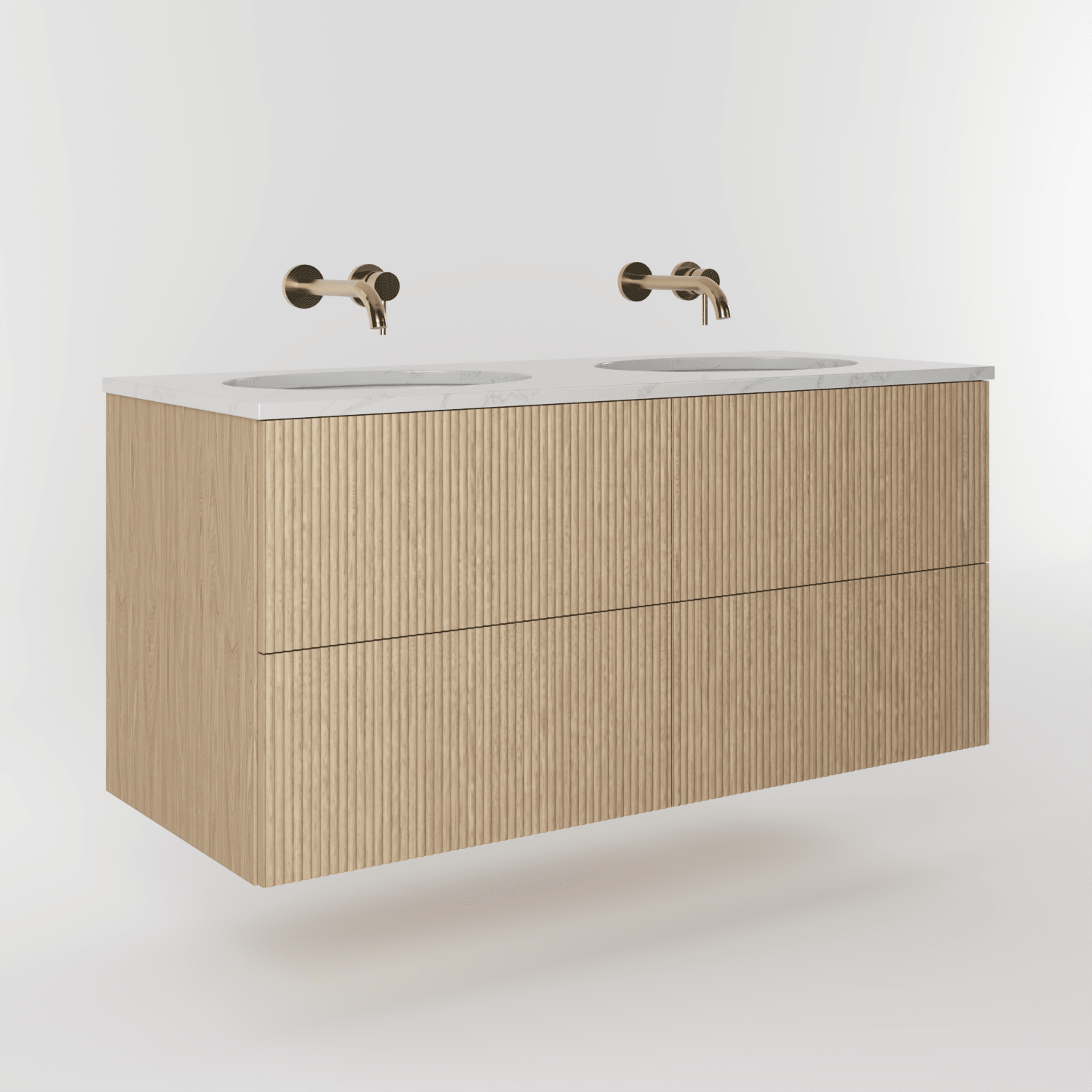 The Reeded | Undermounted | Oak Double Vanity 1200mm | Smoke 5% - Mockridge Design
