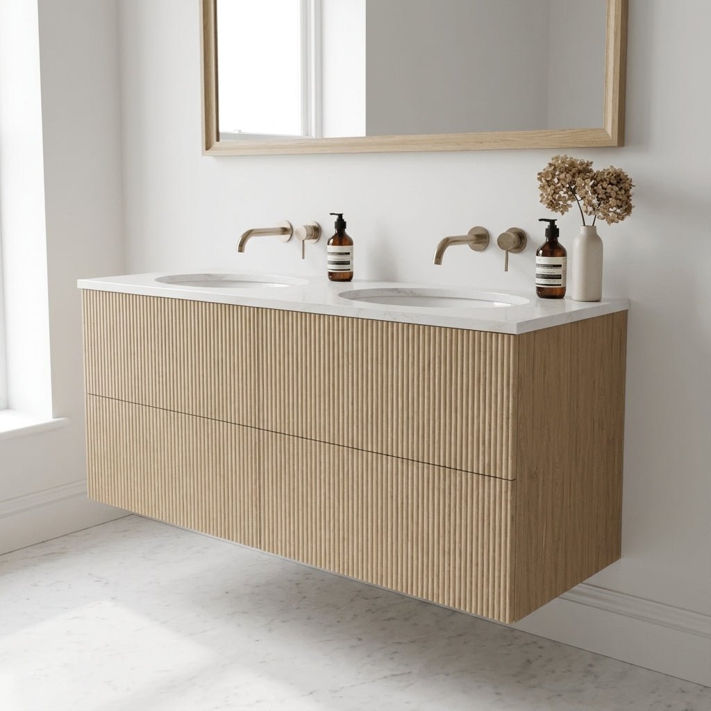 The Reeded | Undermounted | Oak Double Vanity 1200mm | Smoke 5% - Mockridge Design