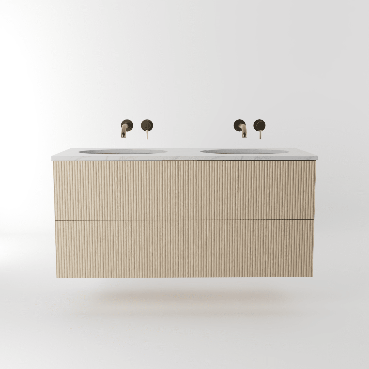 The Reeded | Undermounted | Oak Double Vanity 1200mm | White - Mockridge Design
