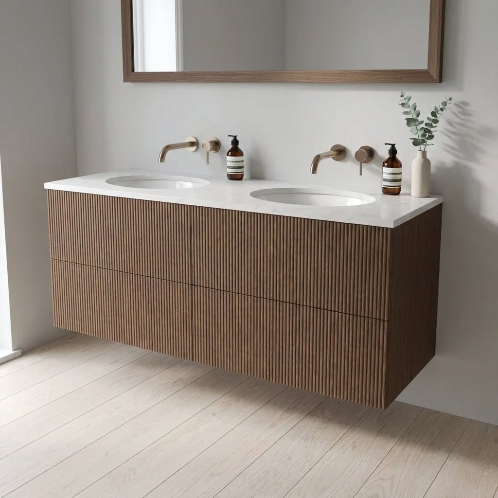 The Reeded | Undermounted | Oak Double Vanity 1400mm | Chocolate - Mockridge Design