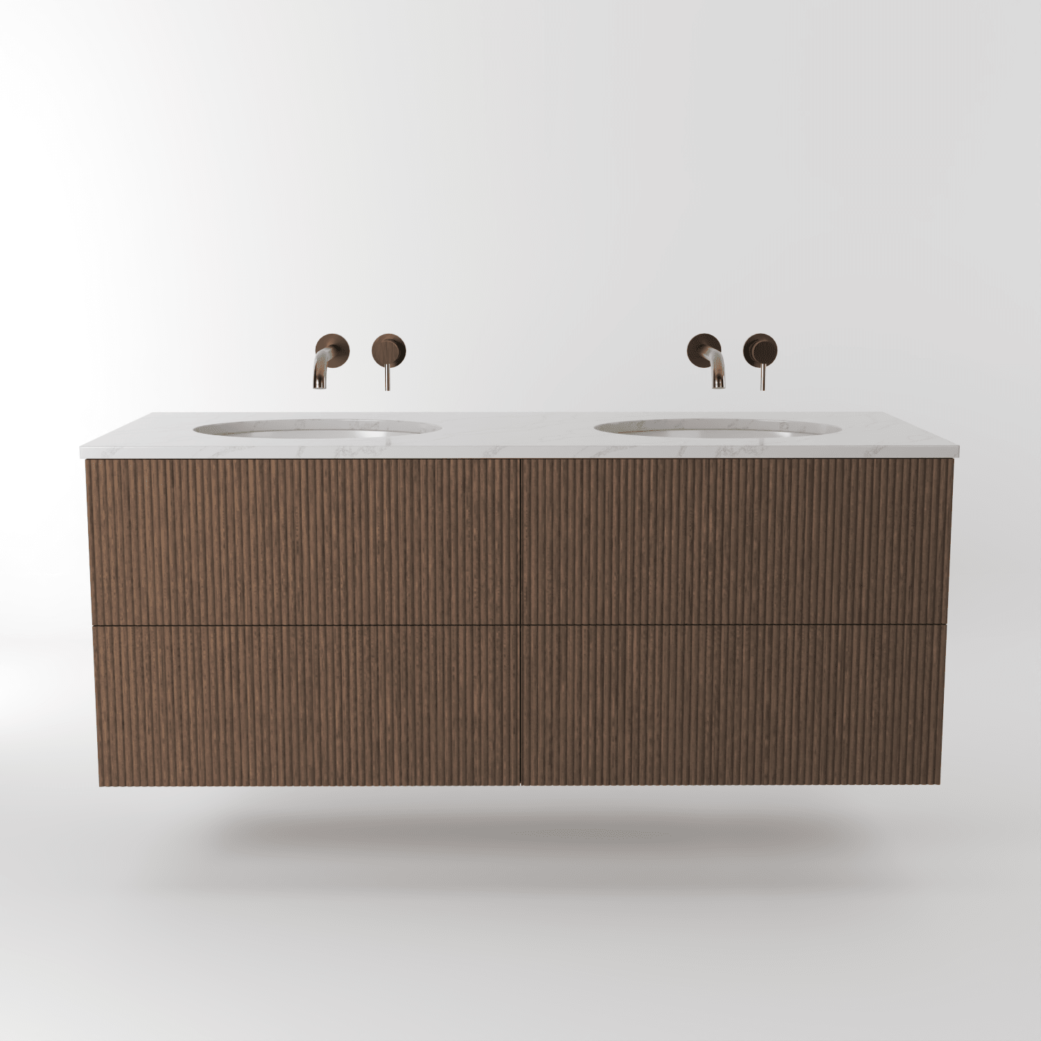 The Reeded | Undermounted | Oak Double Vanity 1400mm | Chocolate - Mockridge Design
