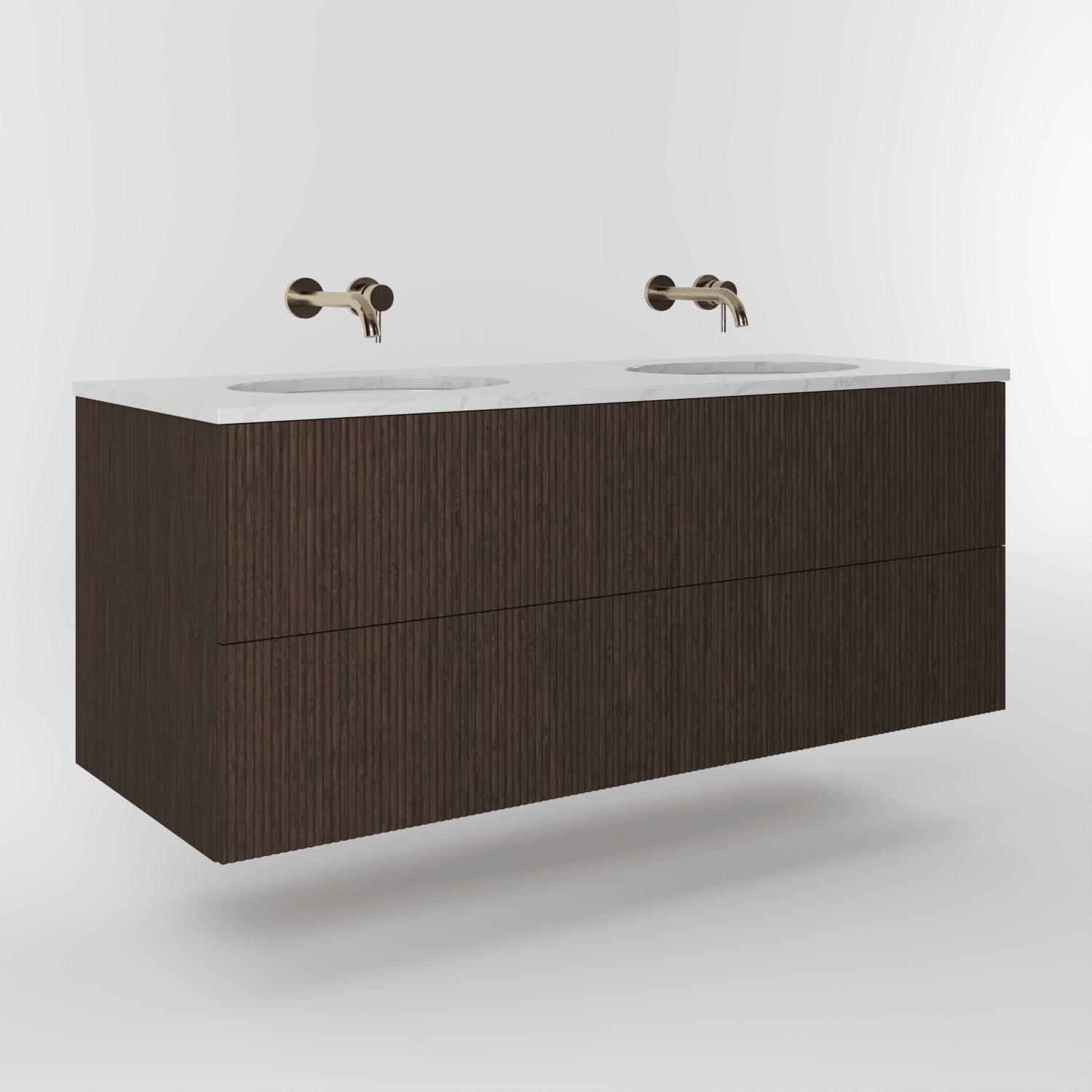 The Reeded | Undermounted | Oak Double Vanity 1400mm | Dark Roast - Mockridge Design