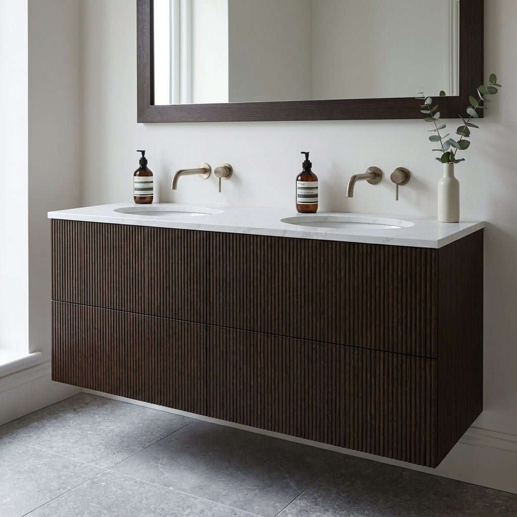 The Reeded | Undermounted | Oak Double Vanity 1400mm | Espresso - Mockridge Design