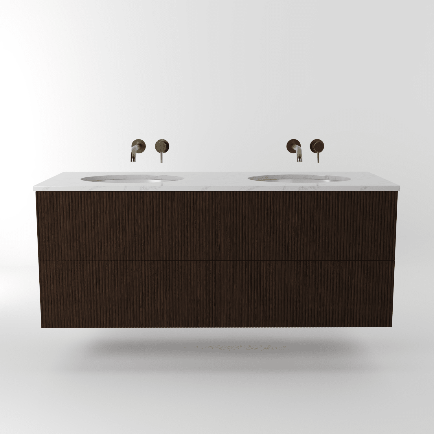 The Reeded | Undermounted | Oak Double Vanity 1400mm | Espresso - Mockridge Design