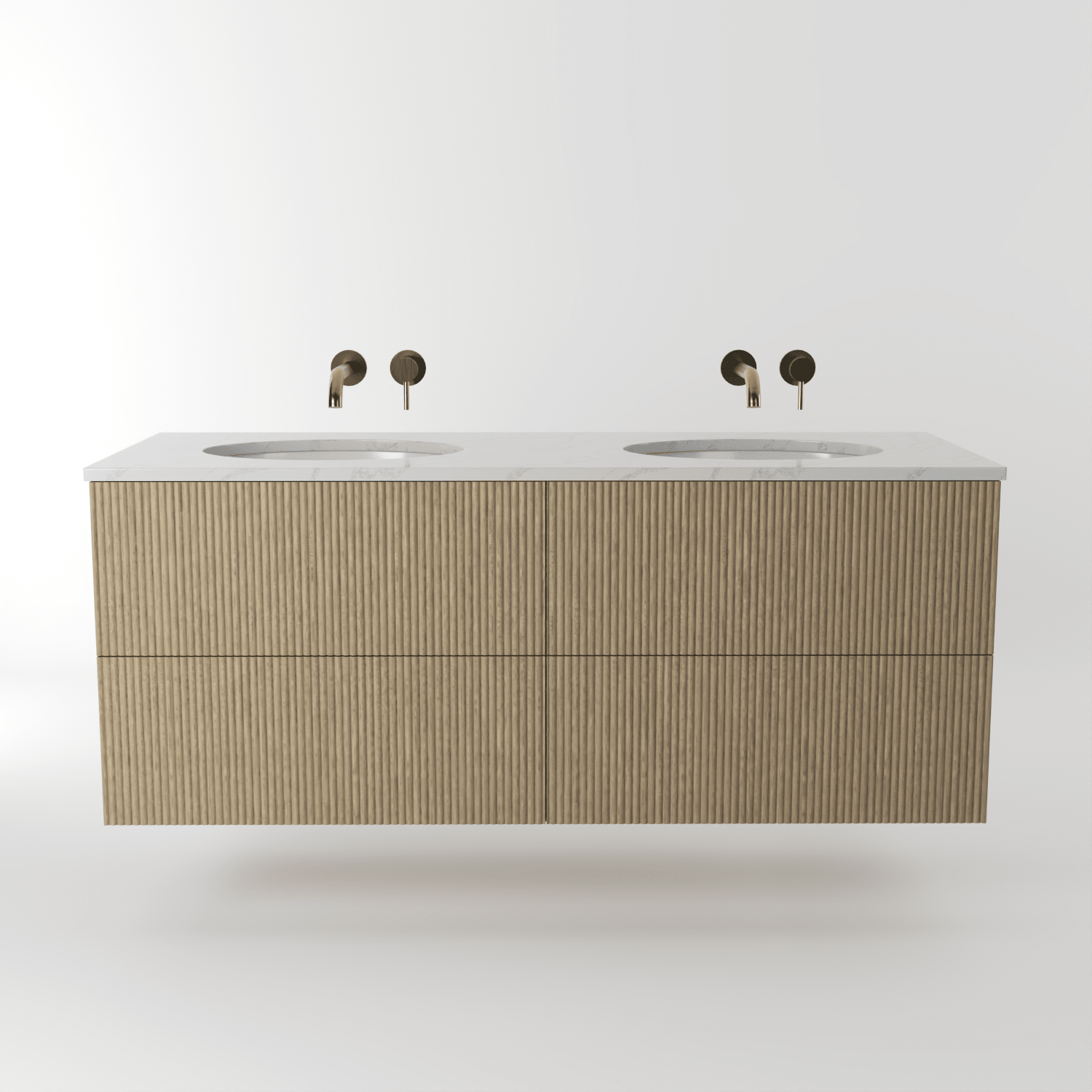 The Reeded | Undermounted | Oak Double Vanity 1400mm | Macchiato - Mockridge Design