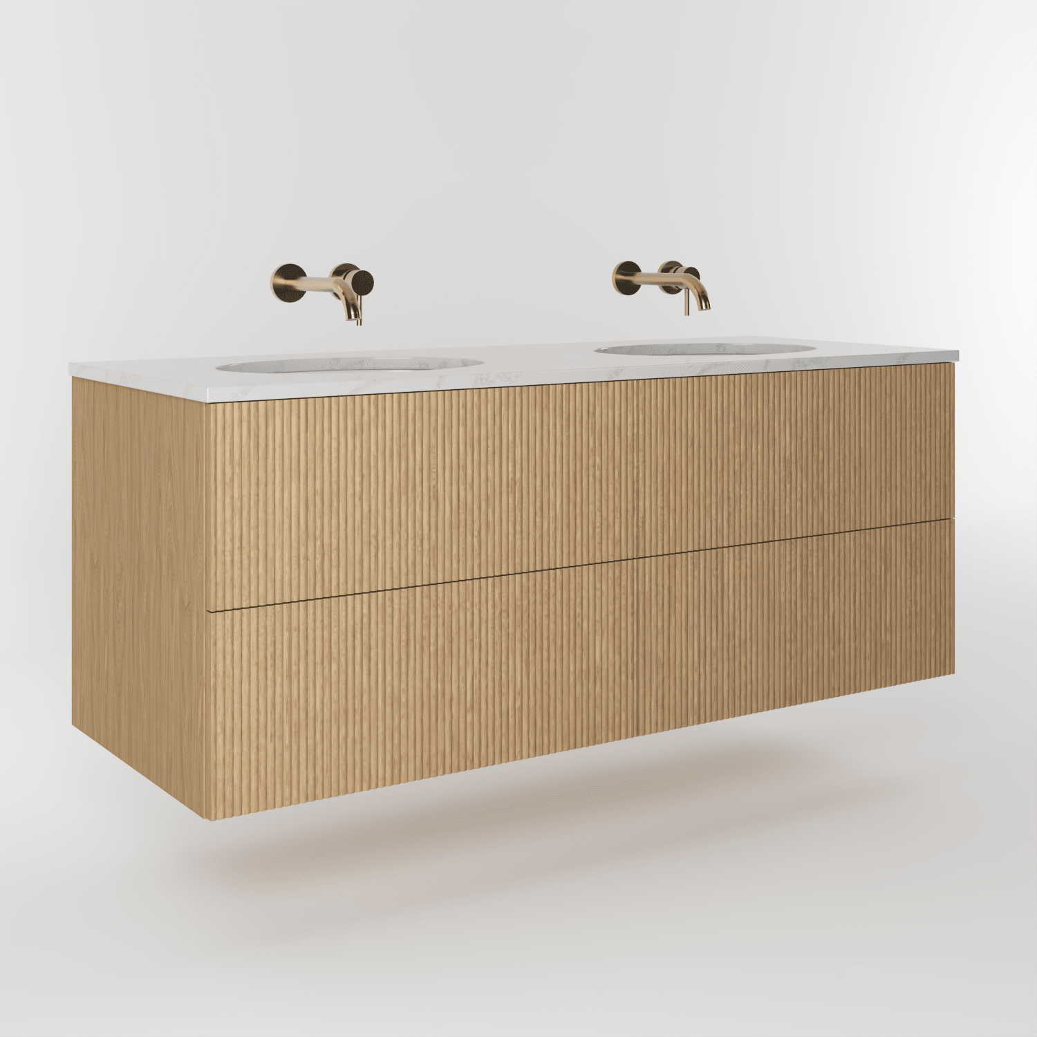 The Reeded | Undermounted | Oak Double Vanity 1400mm | Natural - Mockridge Design