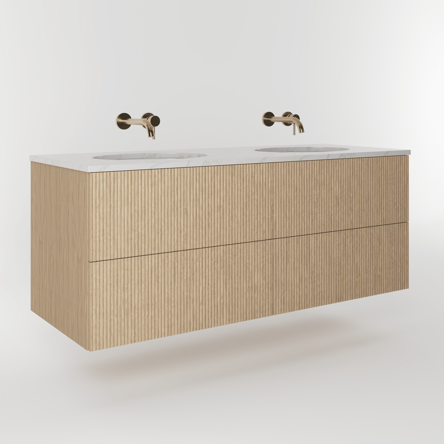 The Reeded | Undermounted | Oak Double Vanity 1400mm | Smoke 5% - Mockridge Design