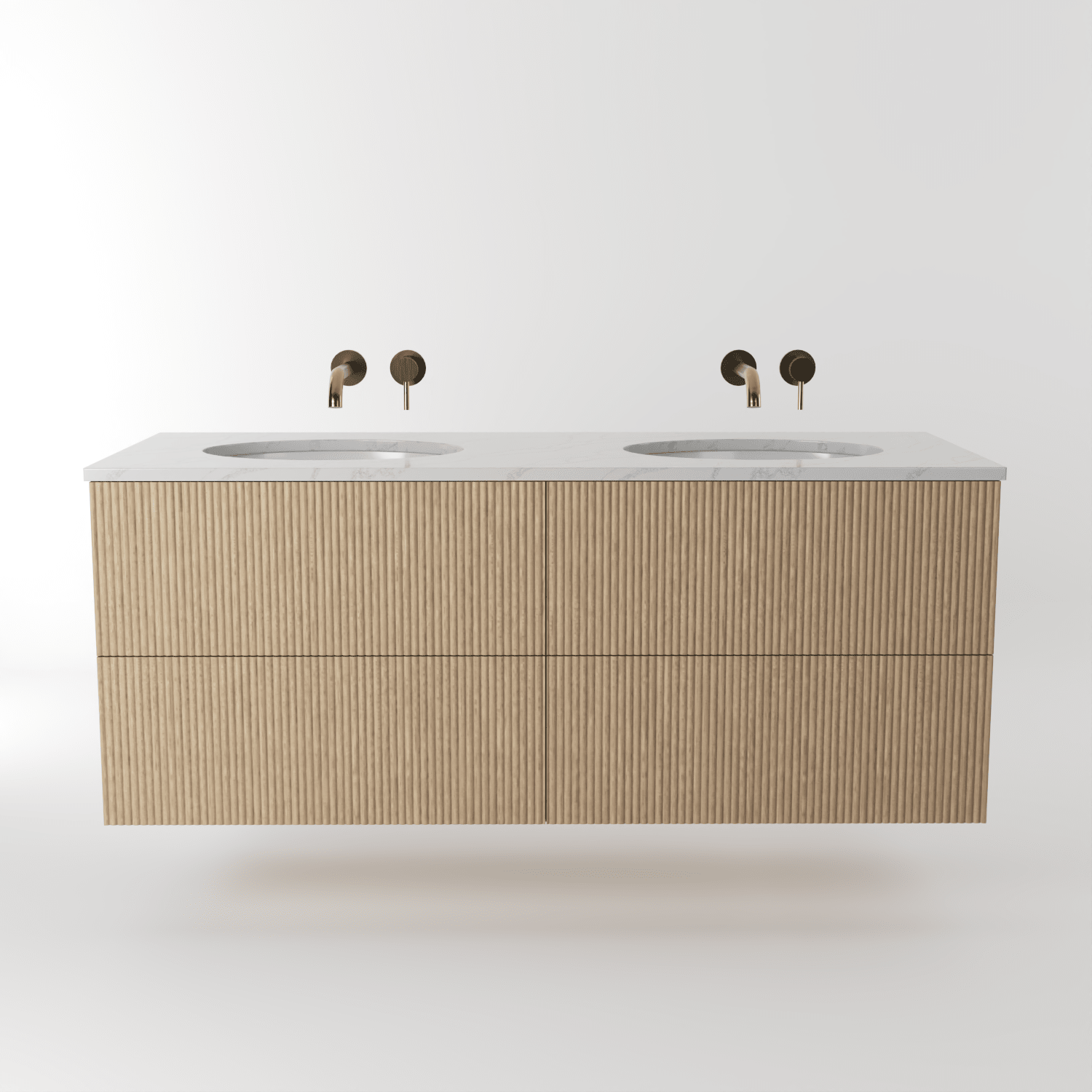 The Reeded | Undermounted | Oak Double Vanity 1400mm | Smoke 5% - Mockridge Design