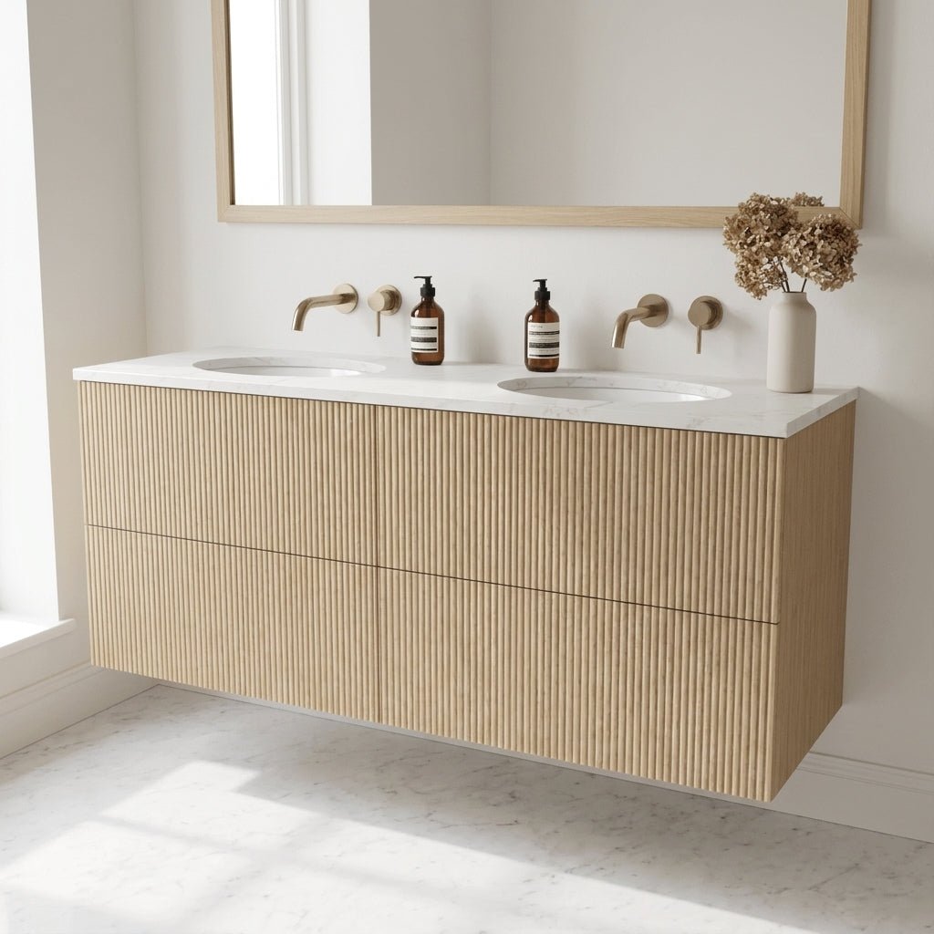 The Reeded | Undermounted | Oak Double Vanity 1400mm | Smoke 5% - Mockridge Design