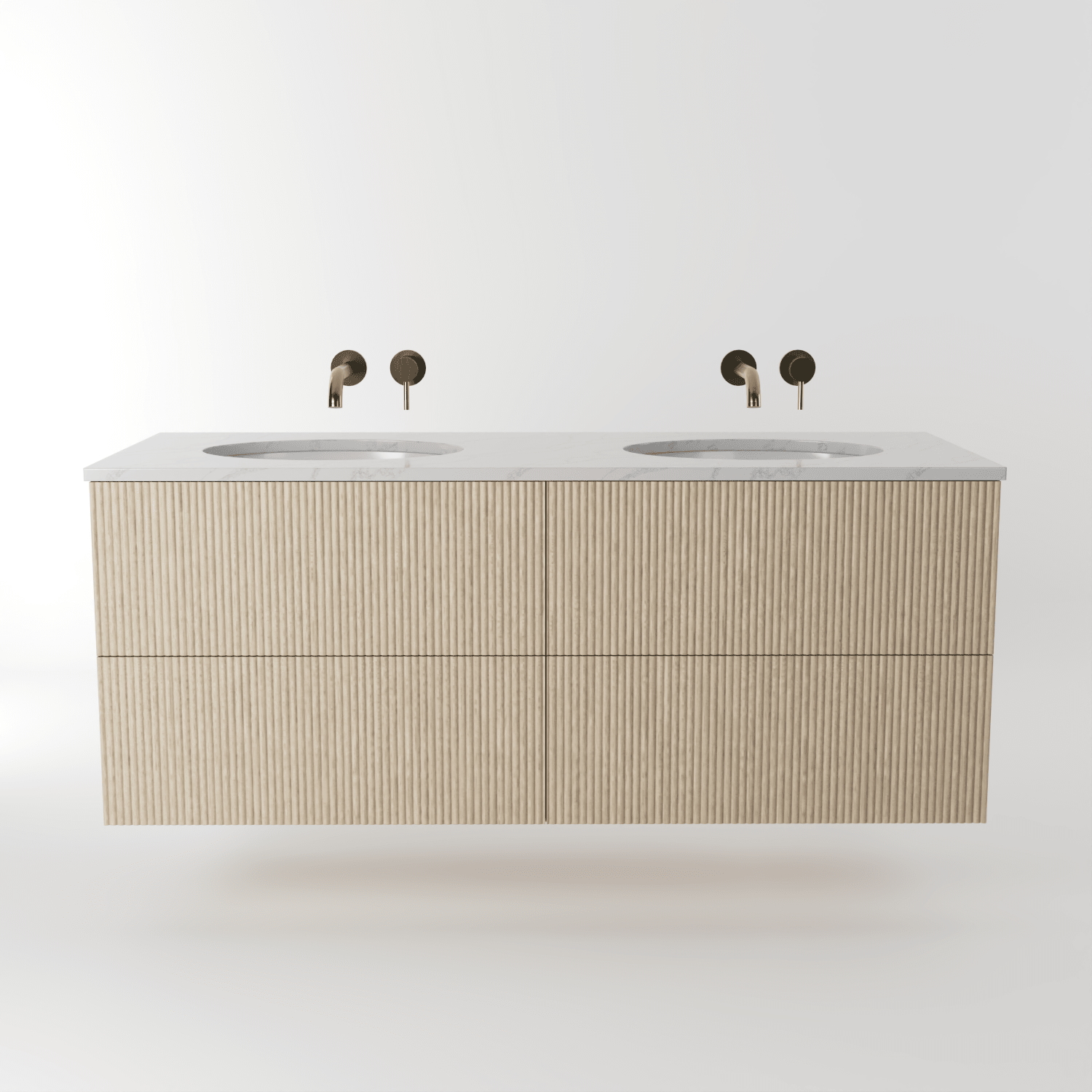 The Reeded | Undermounted | Oak Double Vanity 1400mm | White - Mockridge Design