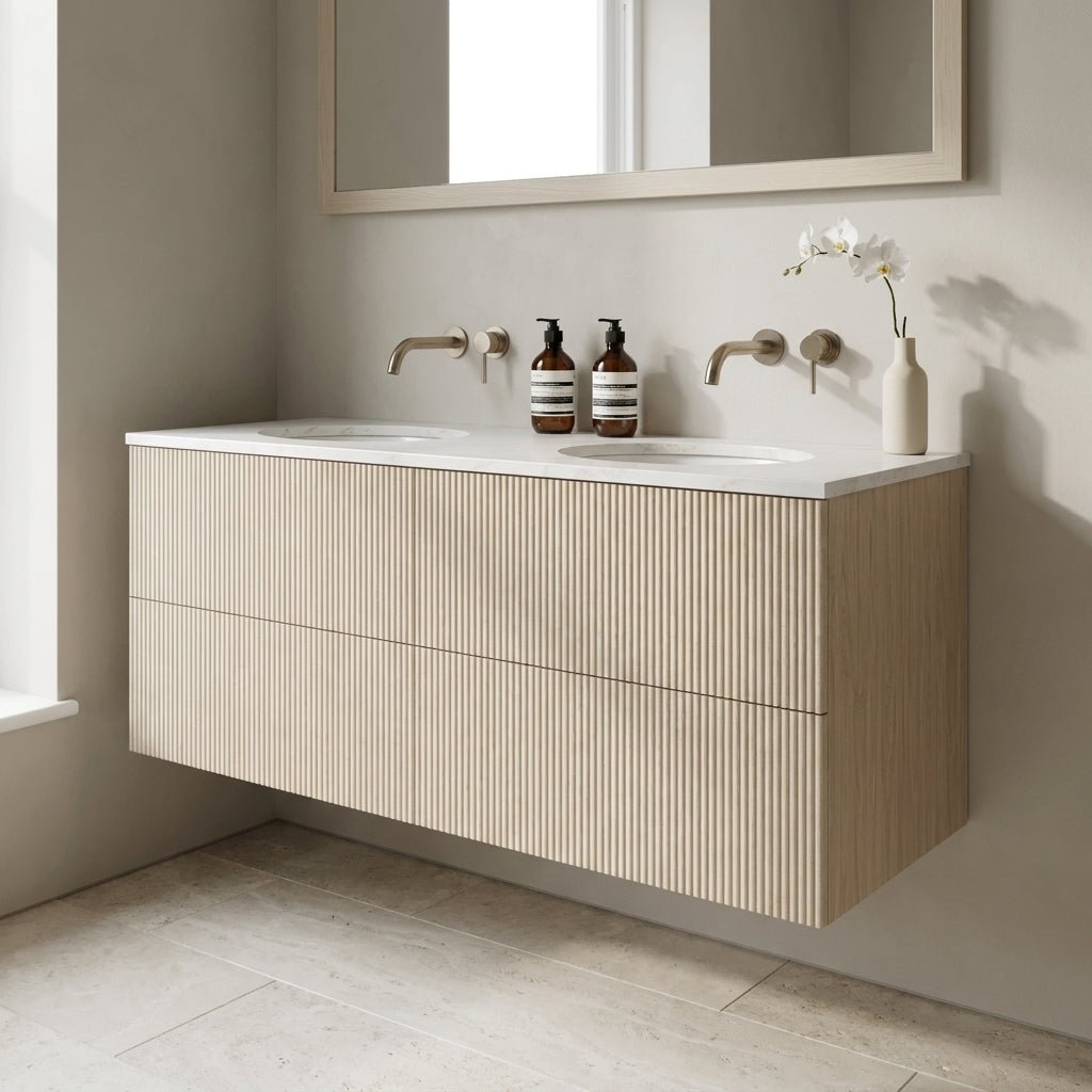 The Reeded | Undermounted | Oak Double Vanity 1400mm | White - Mockridge Design