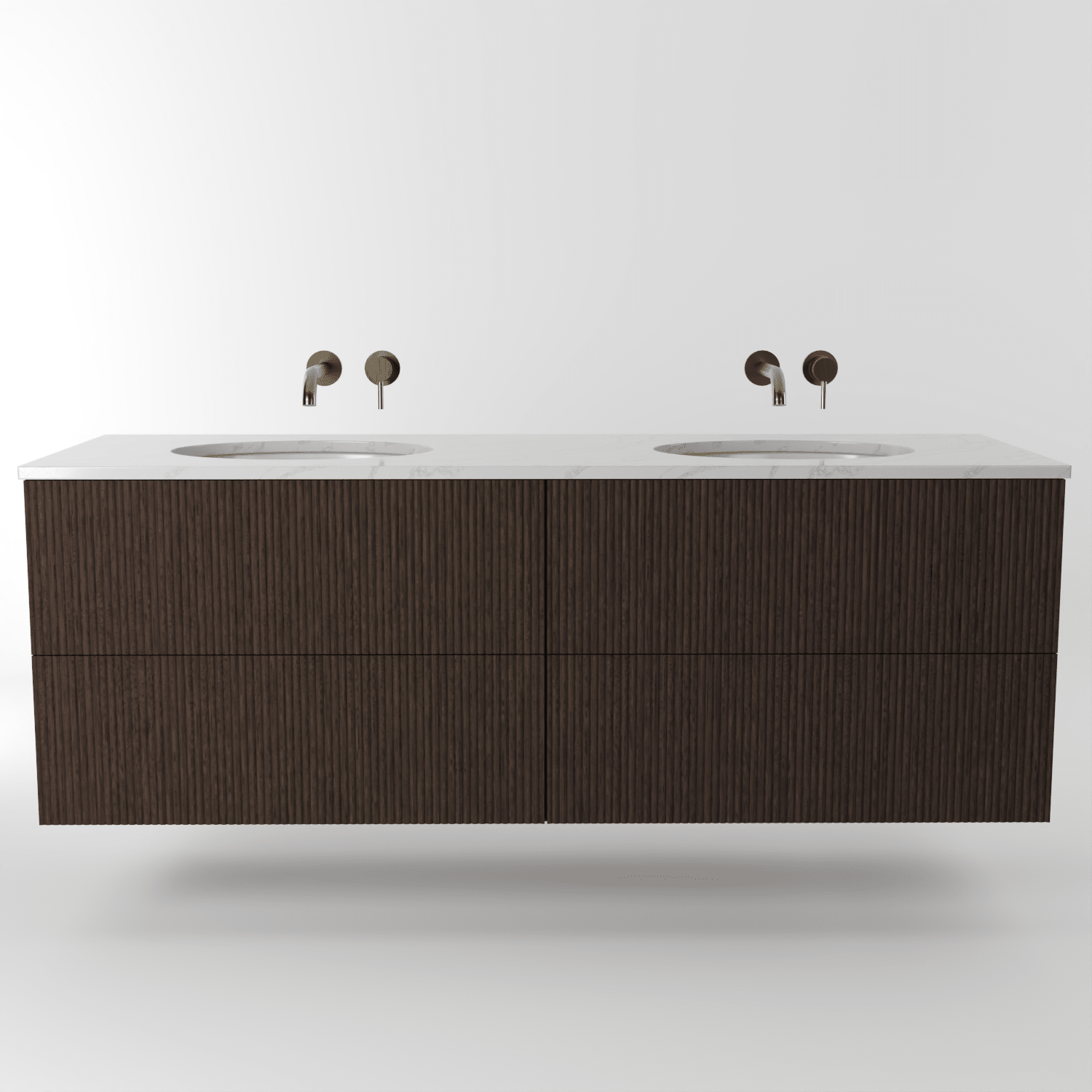 The Reeded | Undermounted | Oak Double Vanity 1600mm | Dark Roast - Mockridge Design