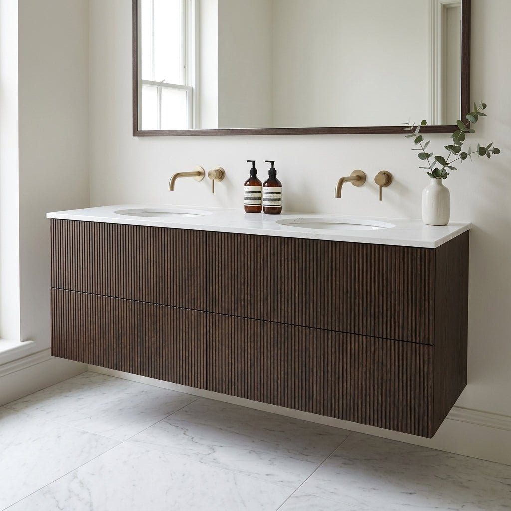 The Reeded | Undermounted | Oak Double Vanity 1600mm | Dark Roast - Mockridge Design