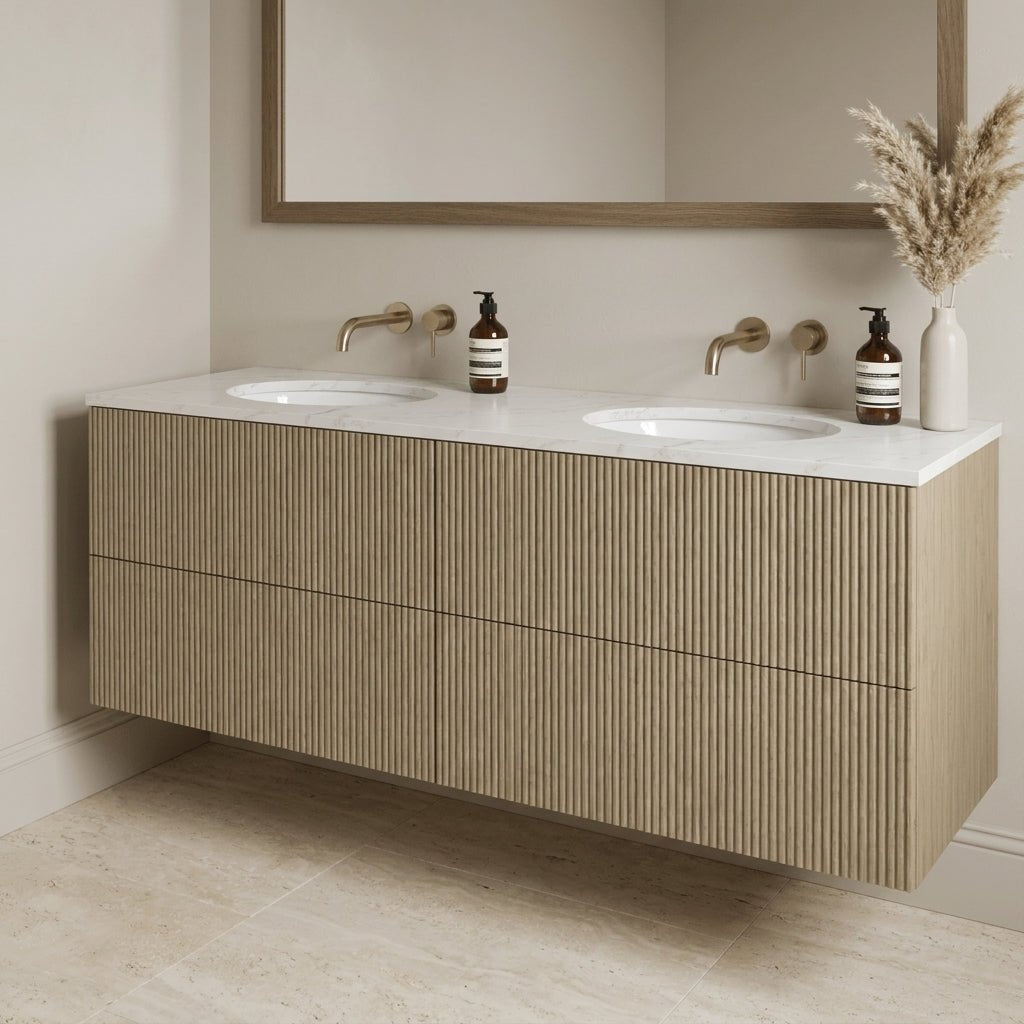 The Reeded | Undermounted | Oak Double Vanity 1600mm | Macchiato - Mockridge Design