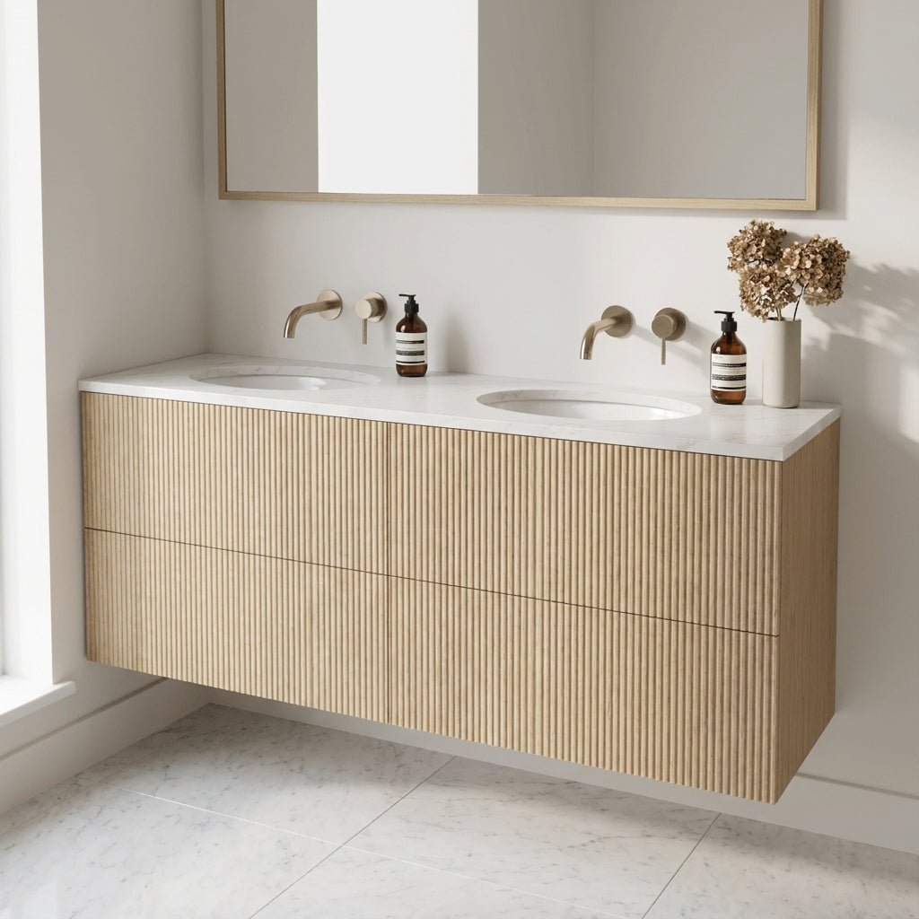 The Reeded | Undermounted | Oak Double Vanity 1600mm | Smoke 5% - Mockridge Design