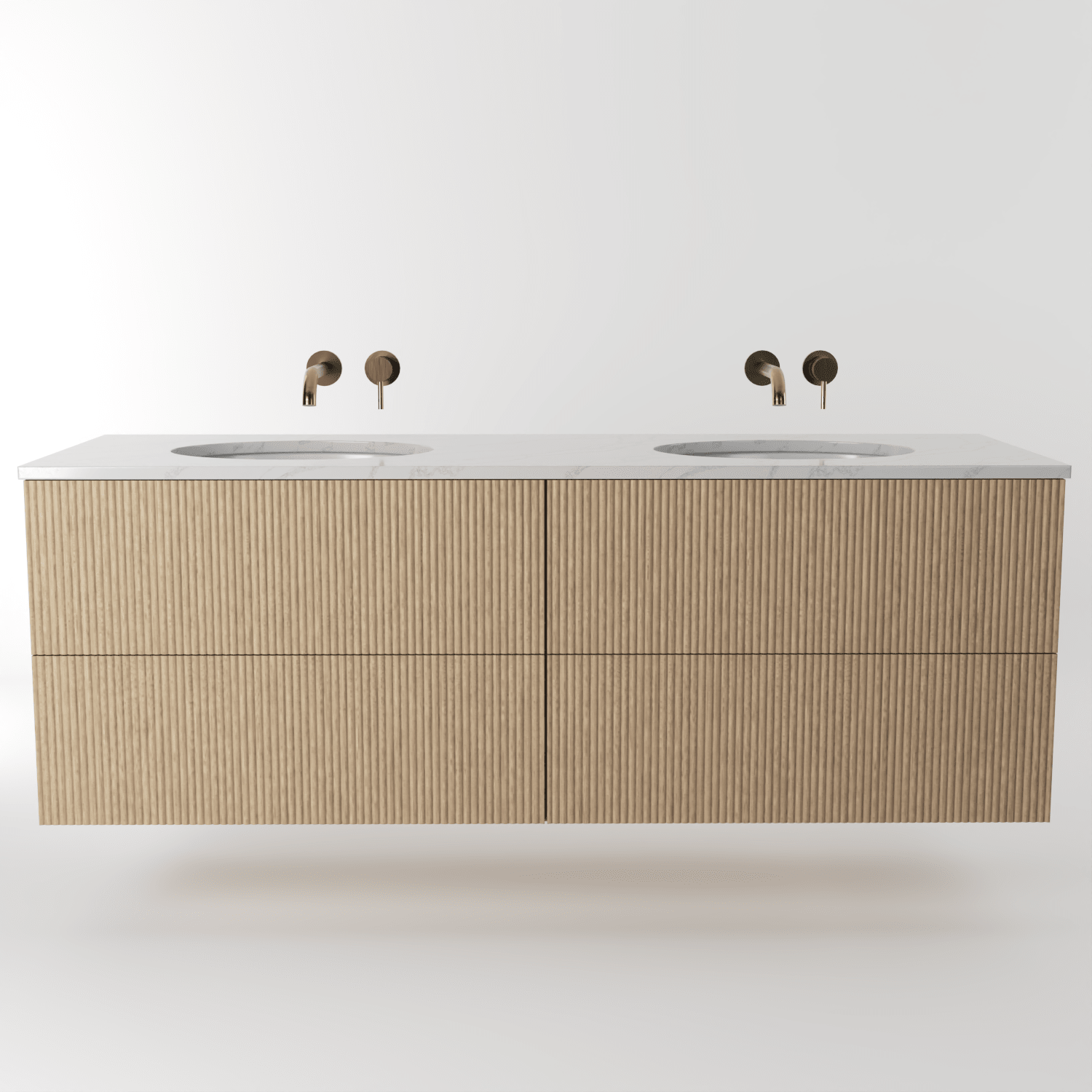 The Reeded | Undermounted | Oak Double Vanity 1600mm | Smoke 5% - Mockridge Design