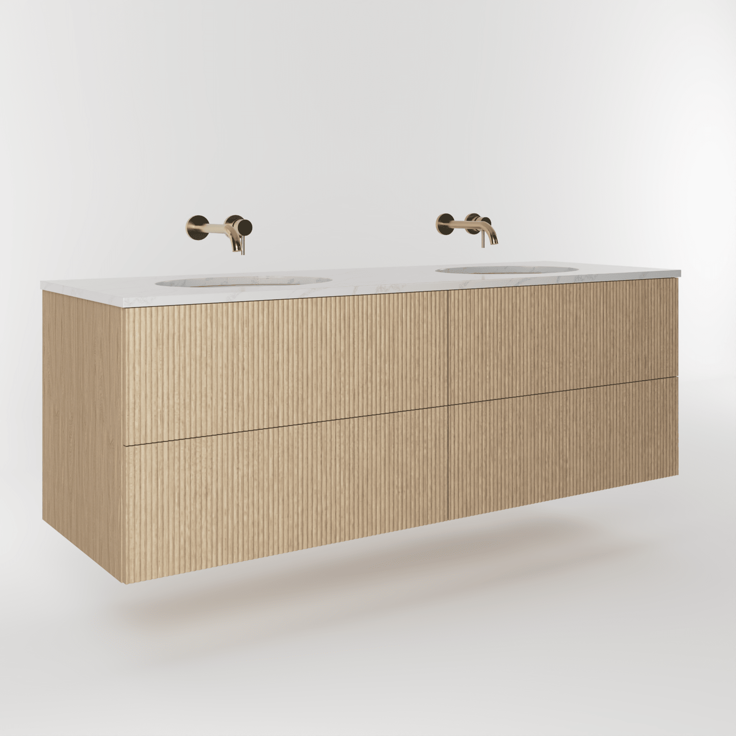 The Reeded | Undermounted | Oak Double Vanity 1600mm | Smoke 5% - Mockridge Design
