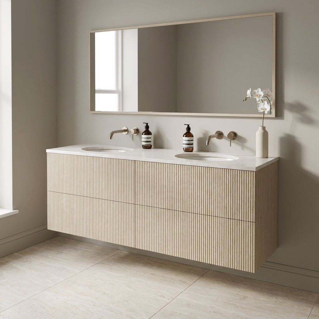 The Reeded | Undermounted | Oak Double Vanity 1600mm | White - Mockridge Design
