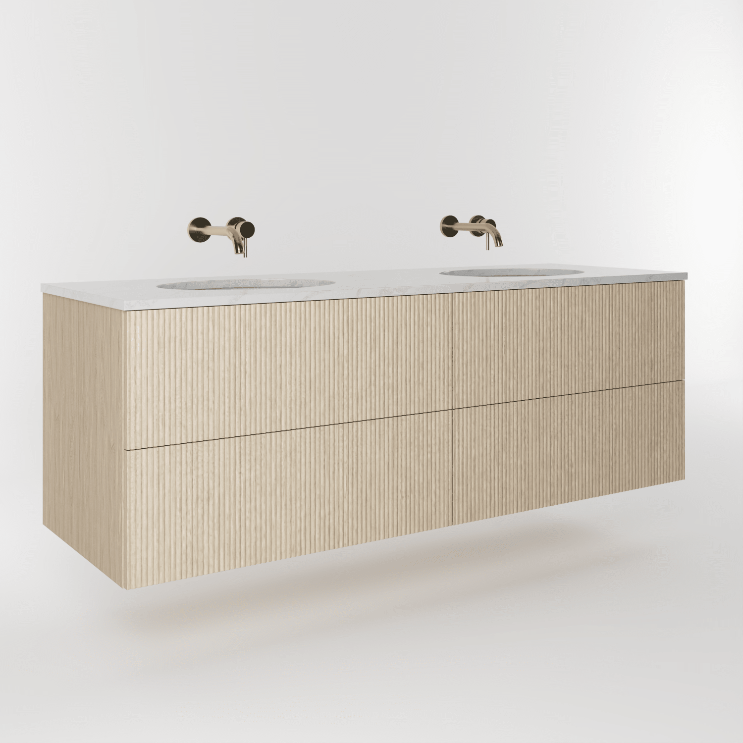 The Reeded | Undermounted | Oak Double Vanity 1600mm | White - Mockridge Design