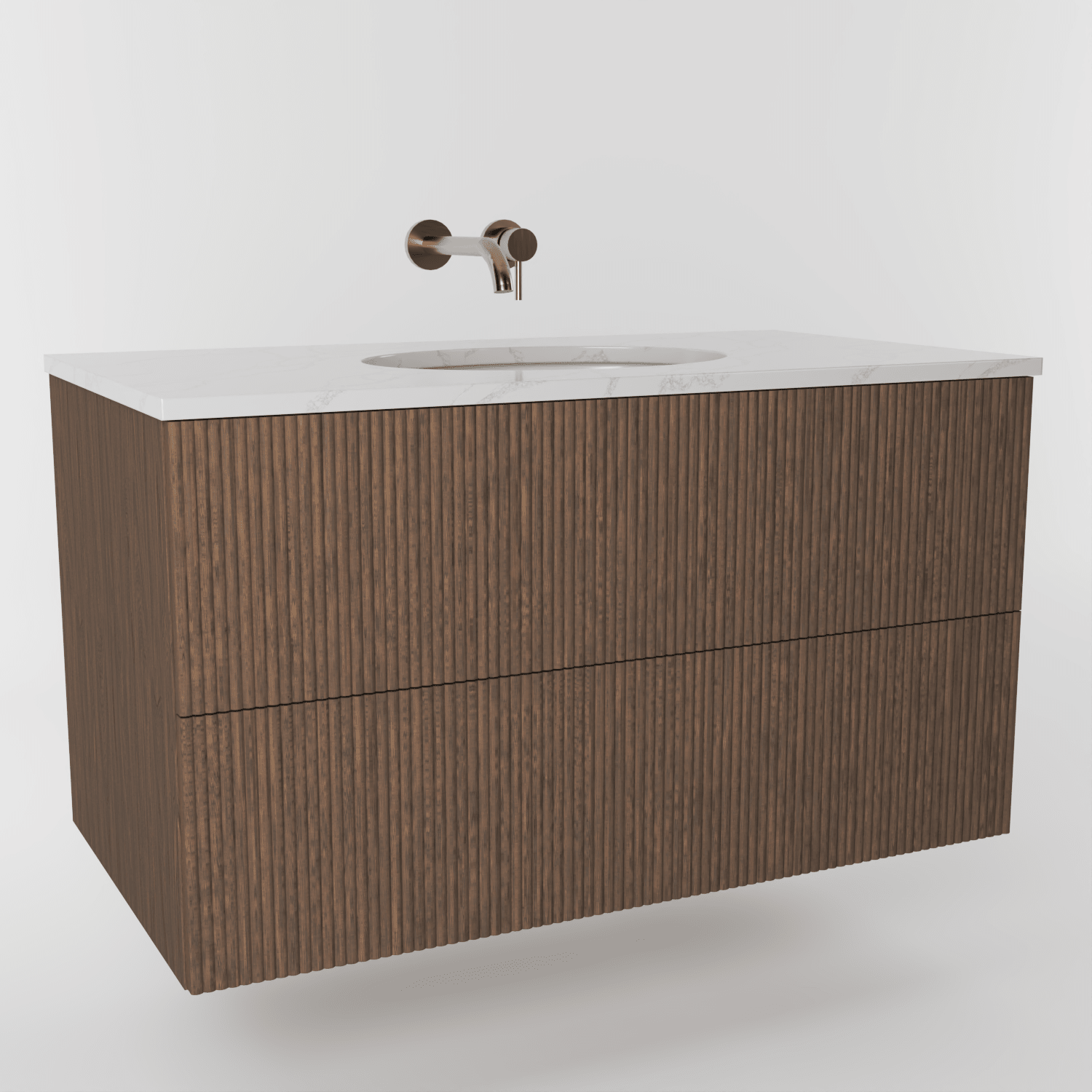 The Reeded | Undermounted | Oak Vanity 1000mm | Chocolate - Mockridge Design