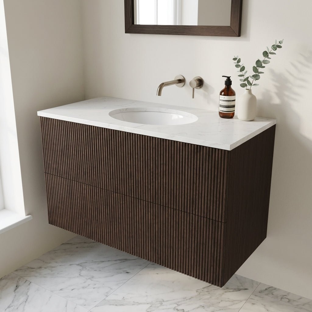 The Reeded | Undermounted | Oak Vanity 1000mm | Dark Roast - Mockridge Design