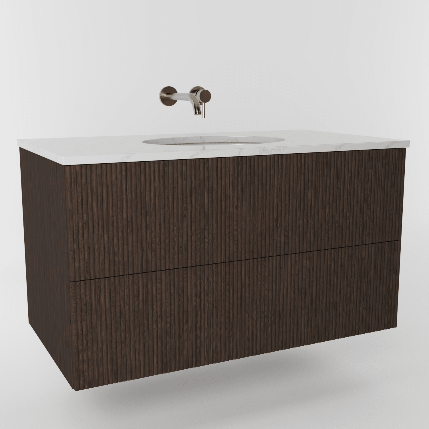 The Reeded | Undermounted | Oak Vanity 1000mm | Dark Roast - Mockridge Design